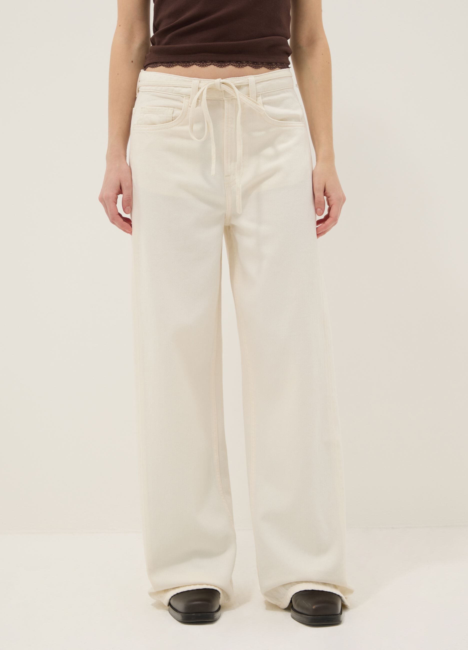 White pure cotton wide leg trousers