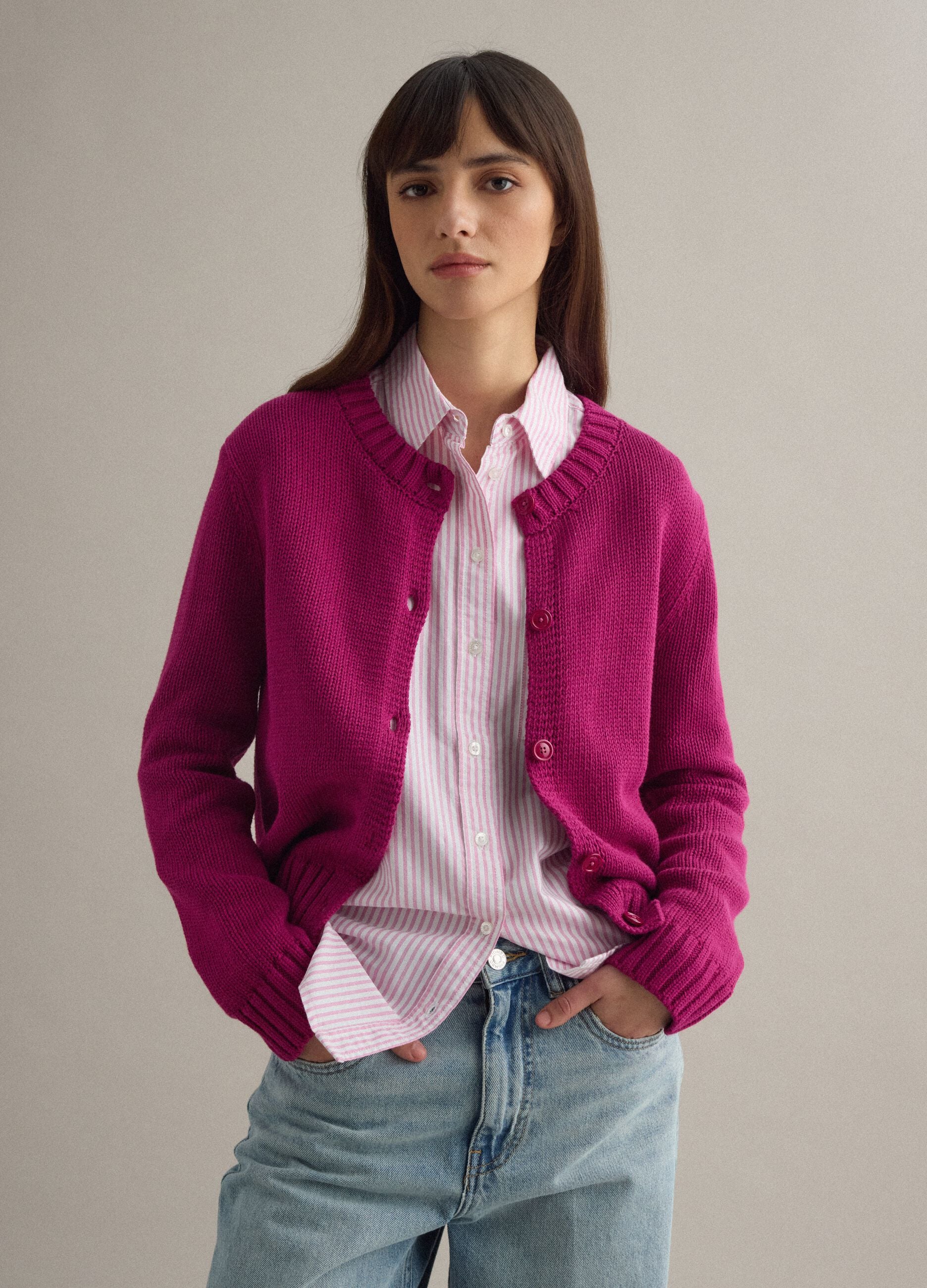 Red cardigan in pure cotton regular fit with buttons