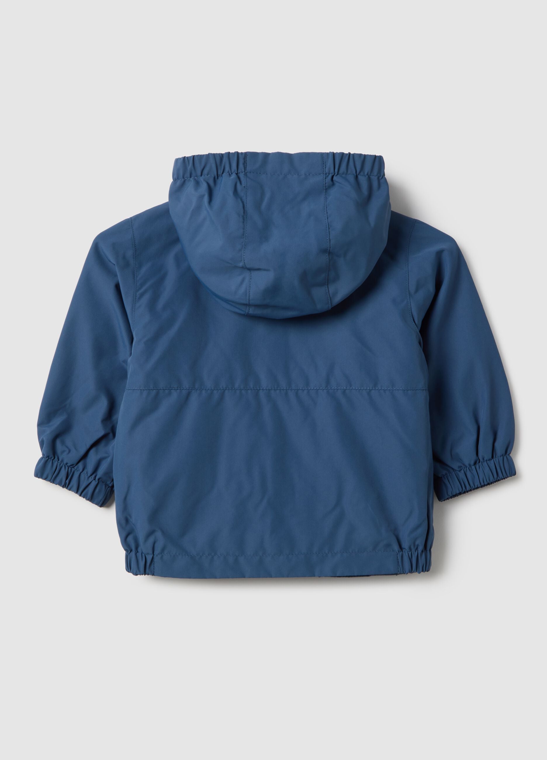 Blue lightweight children's jacket with full zip and hood, regular fit