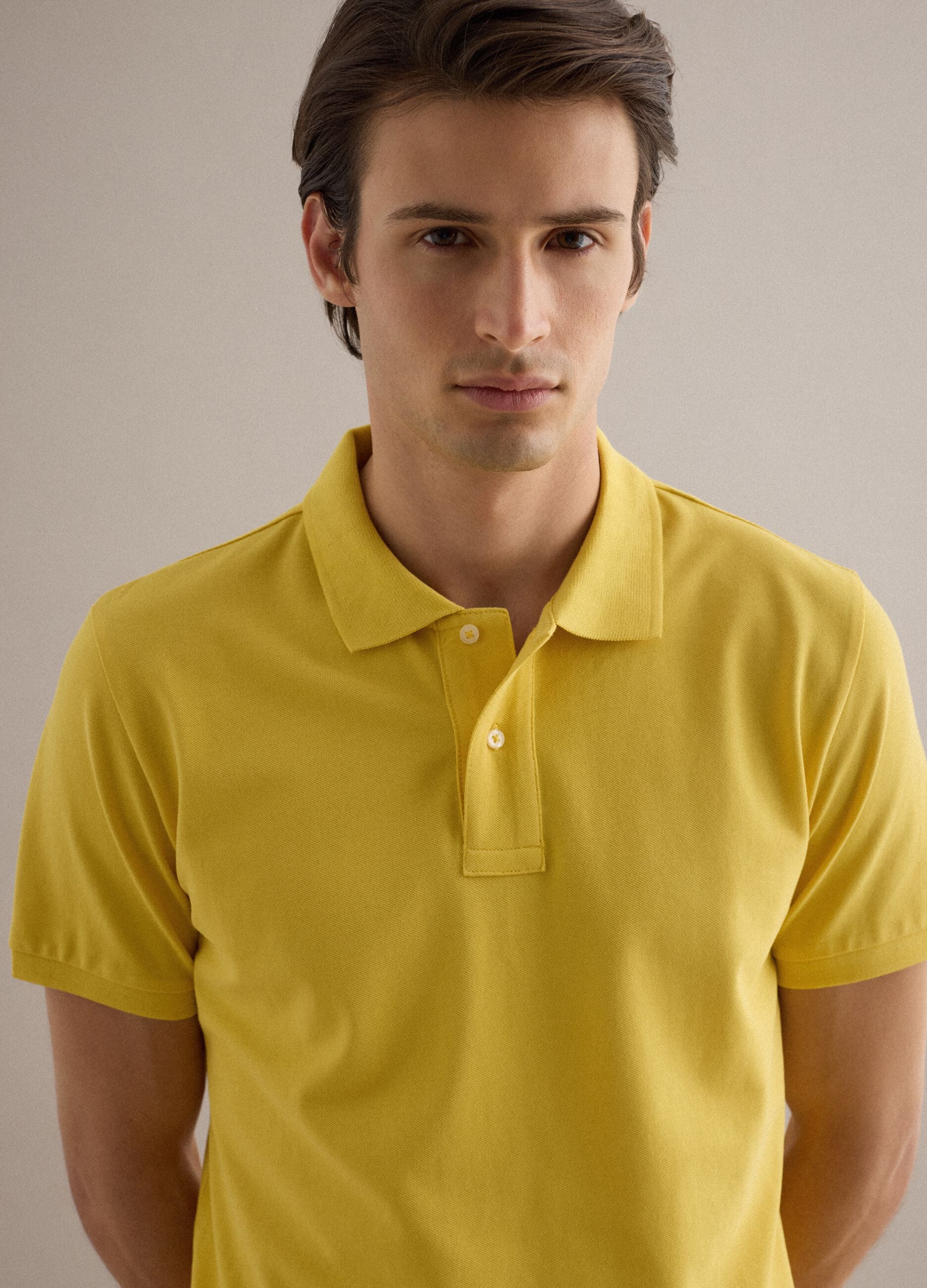 Yellow Supima cotton polo shirt, regular fit