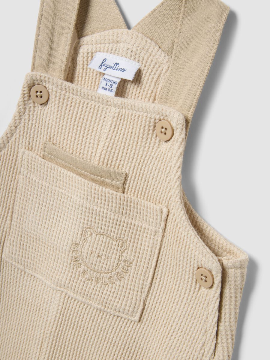 Beige pure cotton baby dungarees, regular fit with embroidery_2