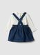 Blue and white cotton-viscose blend set with classic collar for baby girl_1