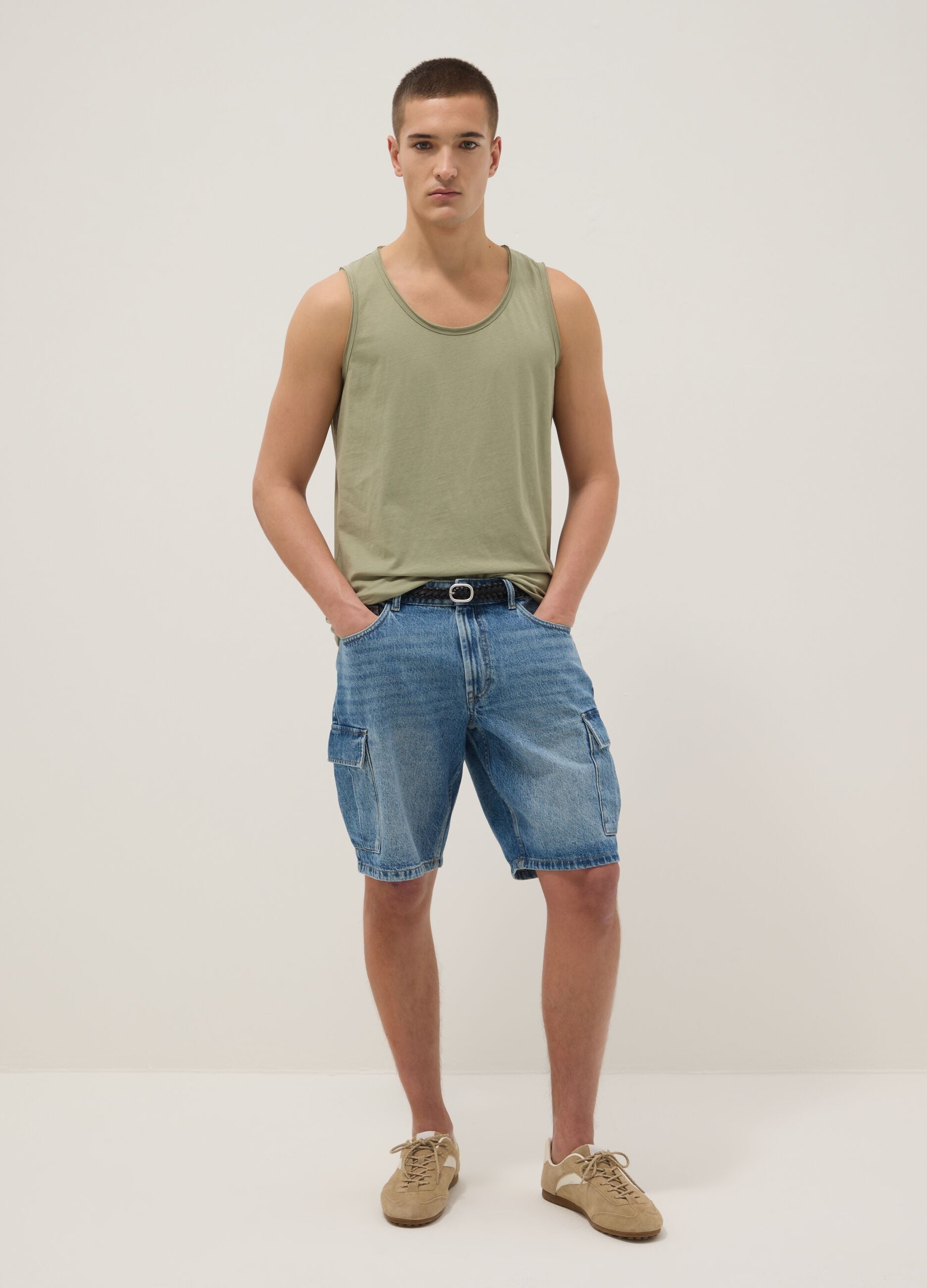 Green pure cotton vest top