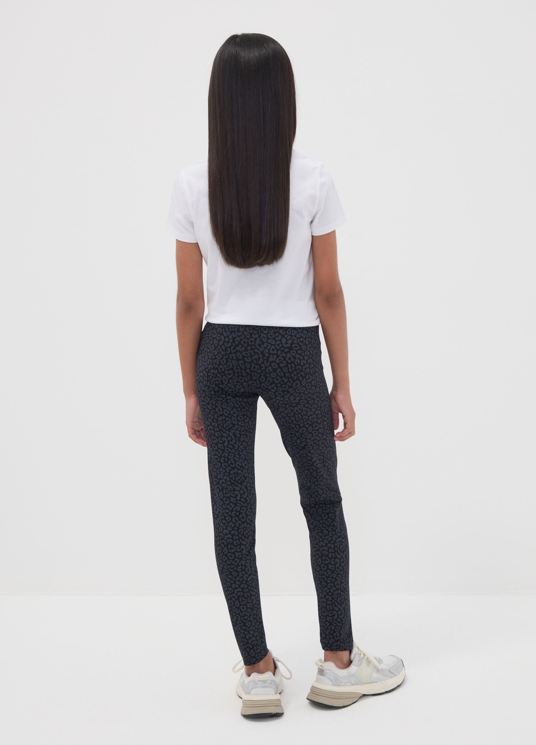Girls&rsquo; black skinny-fit leggings in stretch organic cotton jersey
