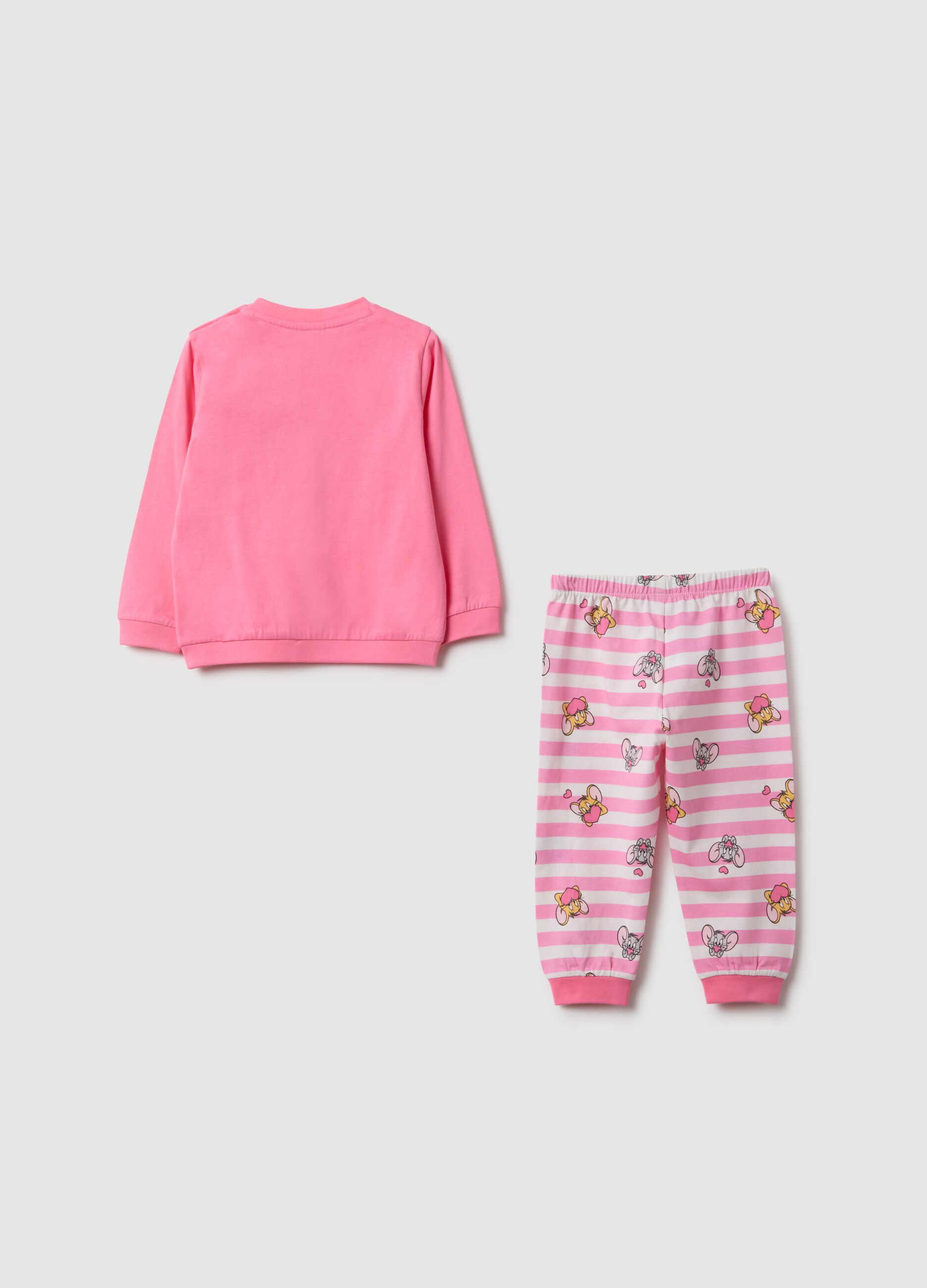 Pink striped pure cotton baby pyjamas with Jerry and Tuffy print
