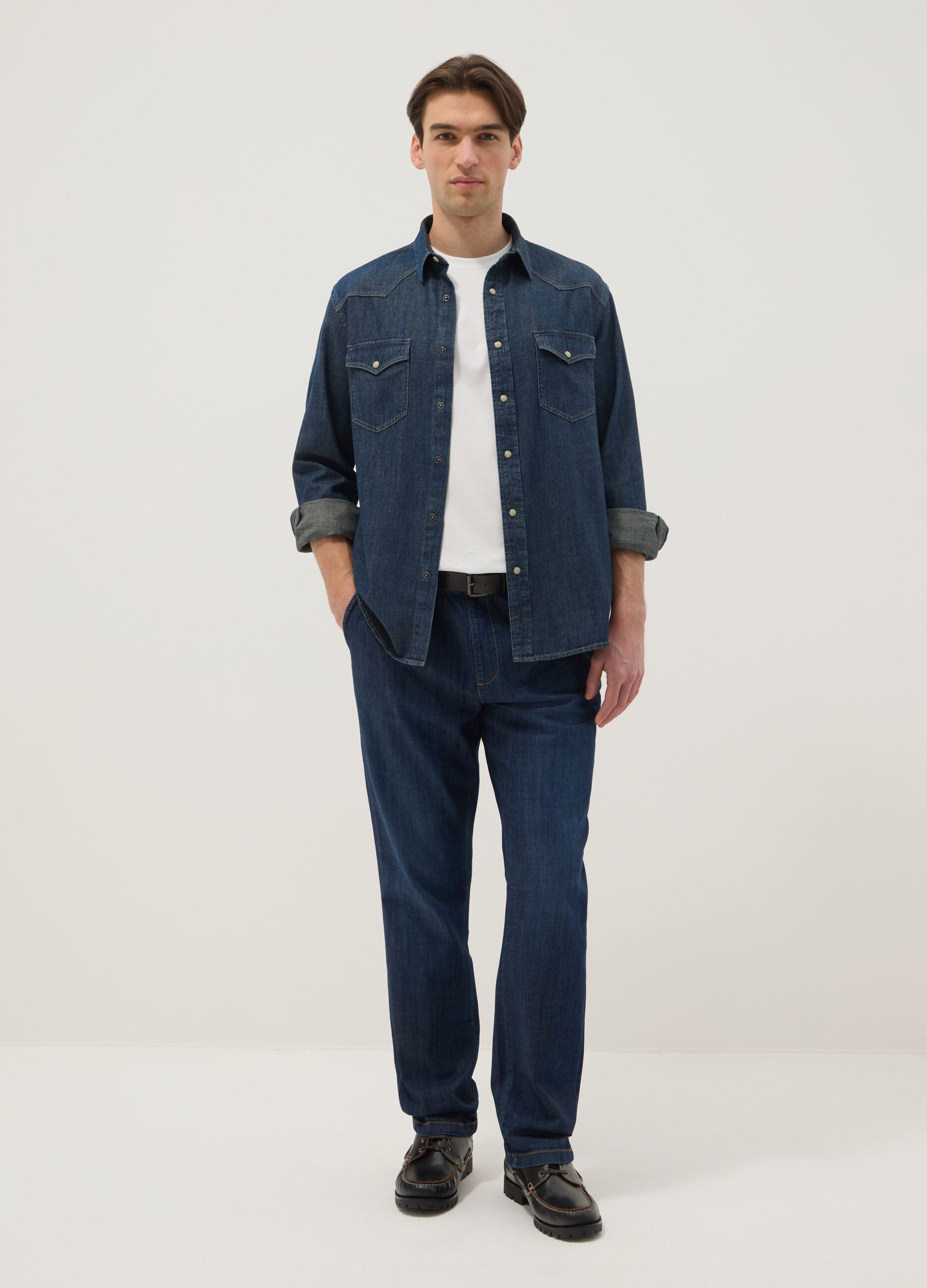 Blue pure cotton denim shirt regular fit with pockets
