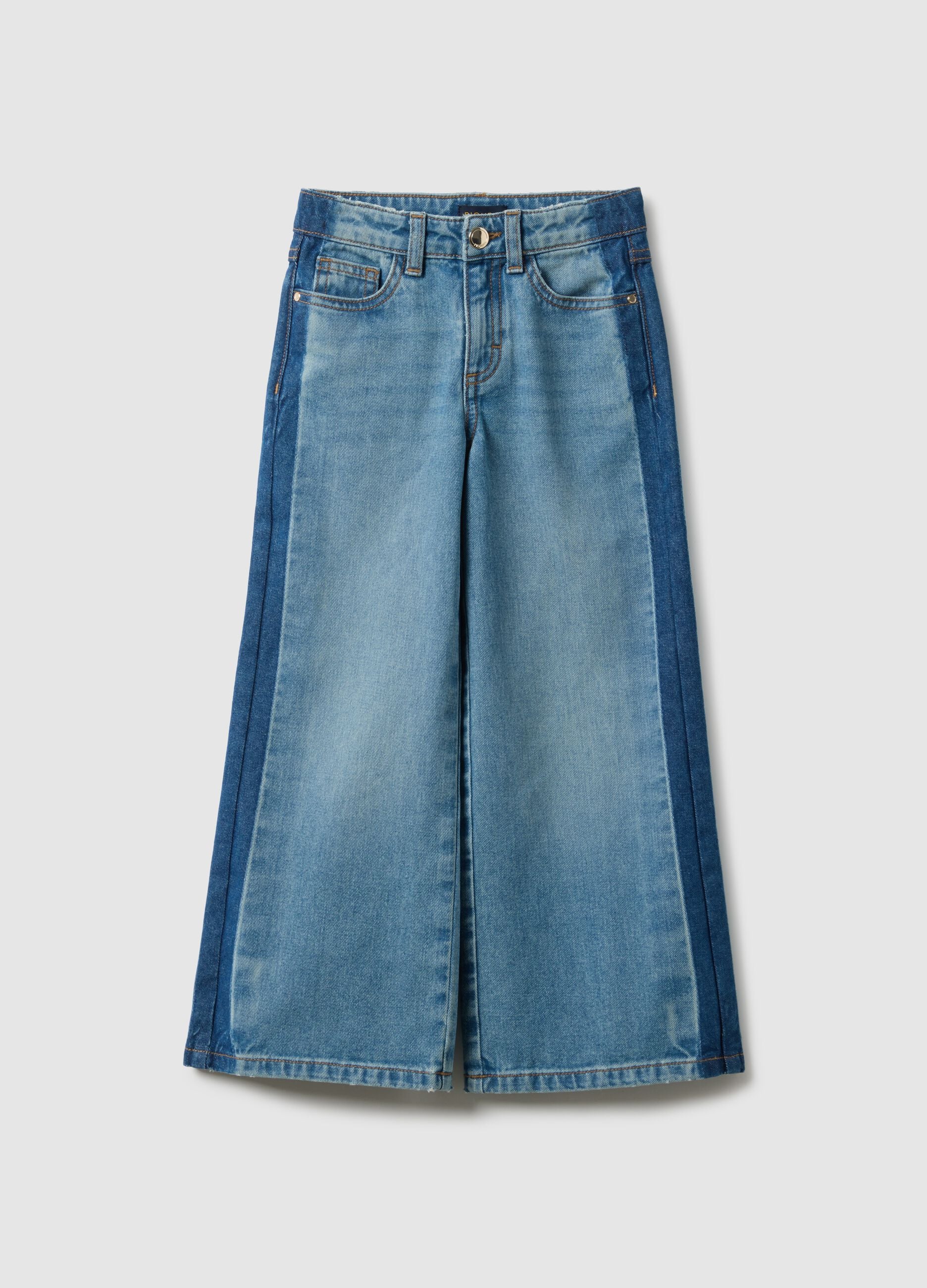Girls' wide leg pure cotton blue jeans