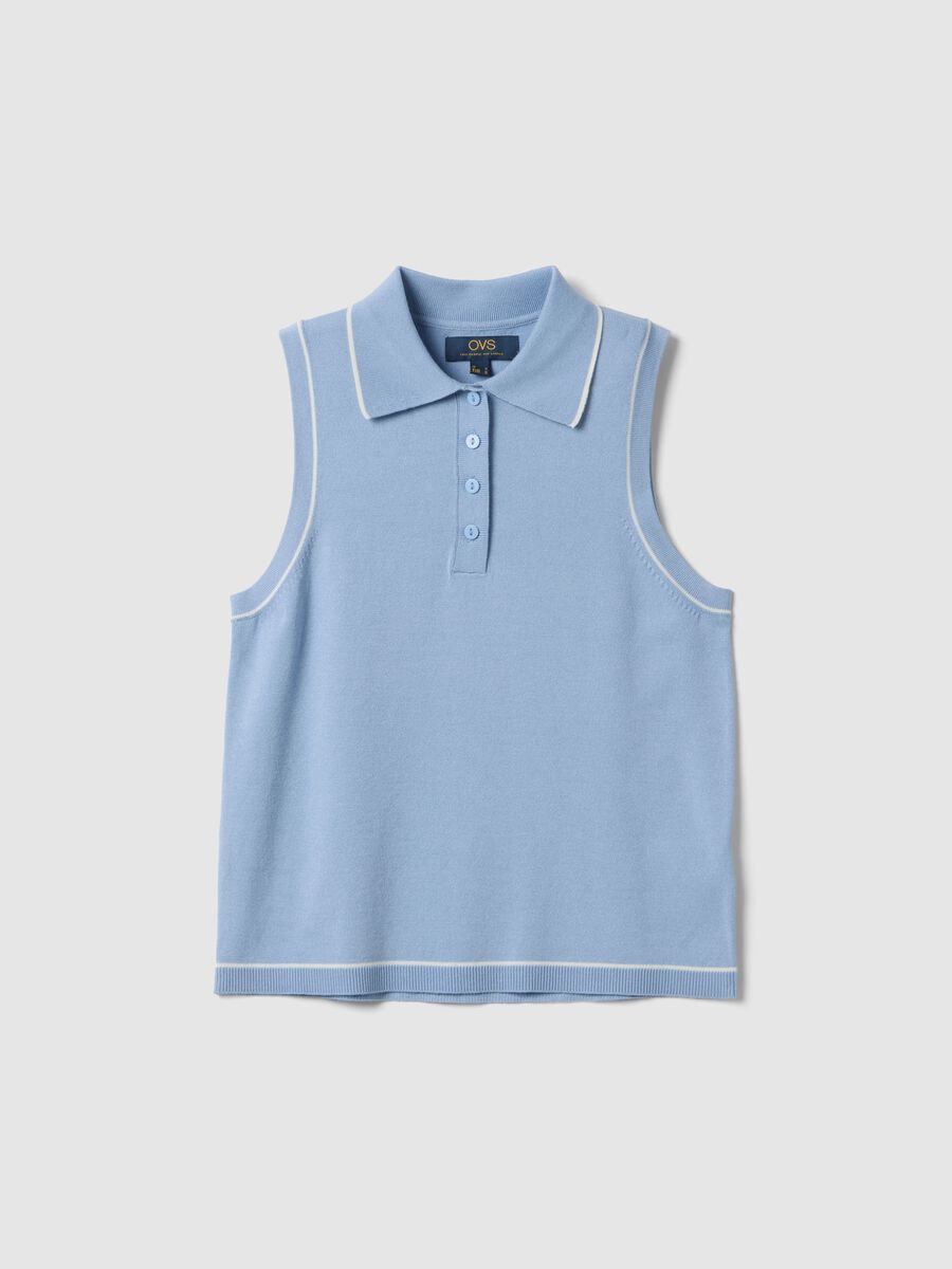 Sleeveless light blue viscose blend polo slim fit with buttons_4