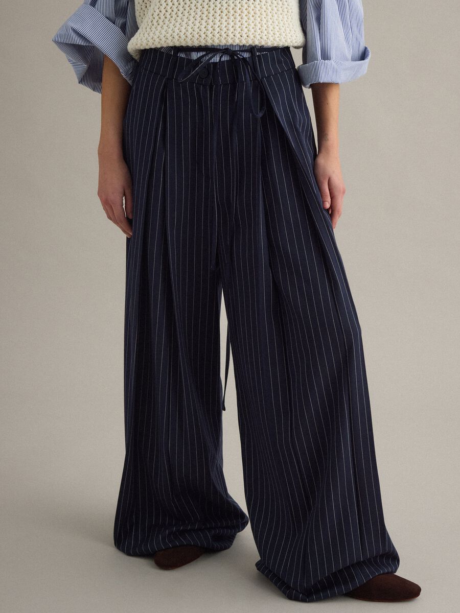 Multicolour Stripe Flare Trousers in Viscose Blend_2