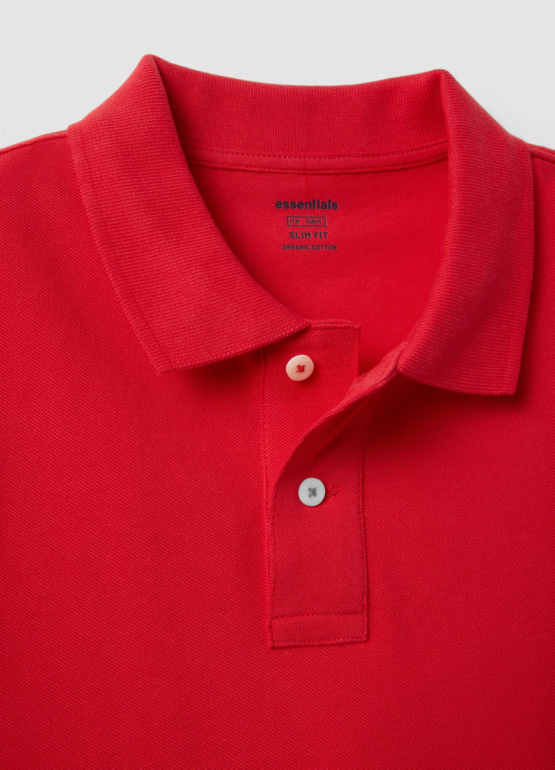 Slim fit pure cotton red short sleeve polo shirt