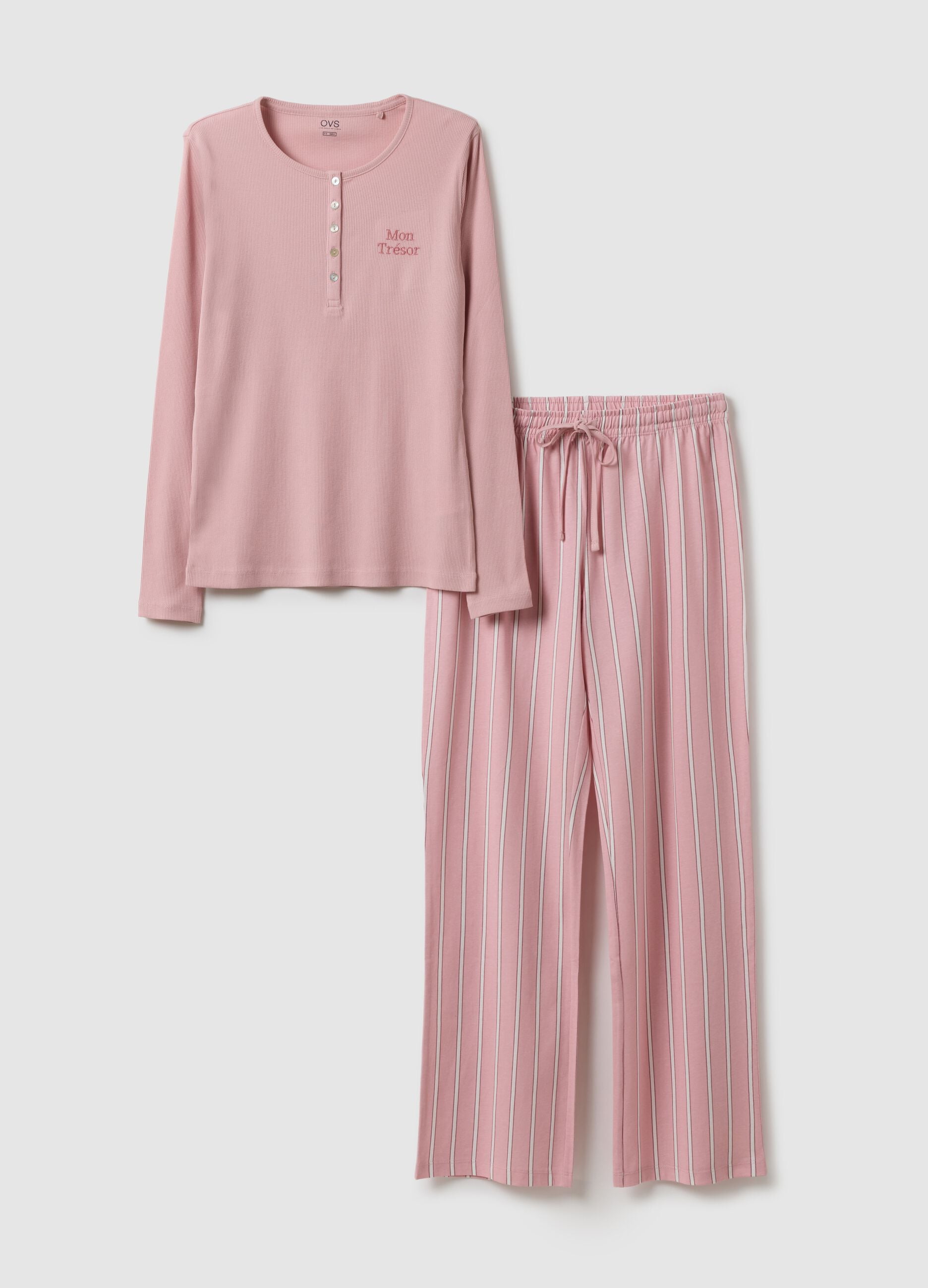 Pink striped pyjamas in pure cotton regular fit
