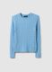 Blue pure cotton regular fit sweater with cable knit_4