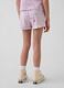 Girls' purple cotton blend shorts with strawberries and flowers_2
