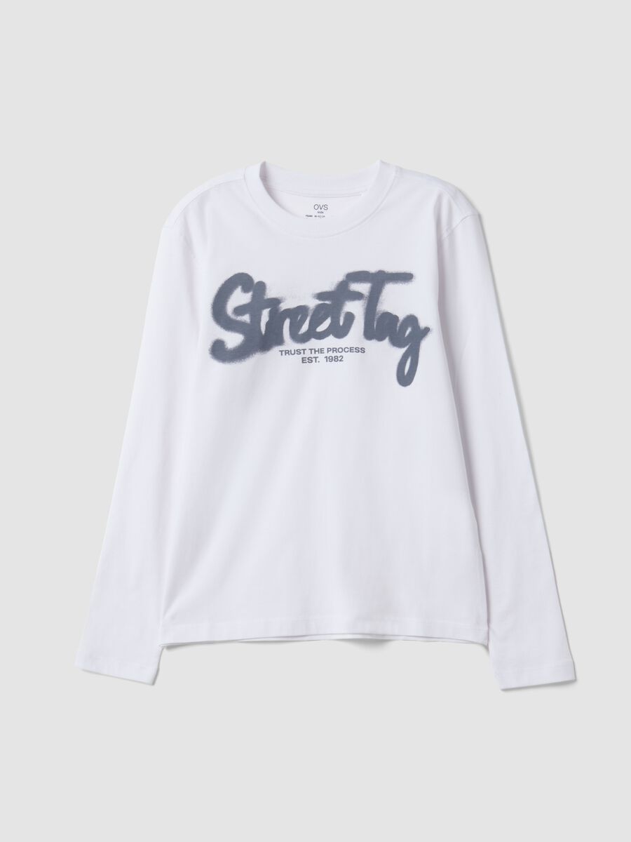 White organic cotton T-shirt with &ldquo;Street Tag&rdquo; print for boys_3