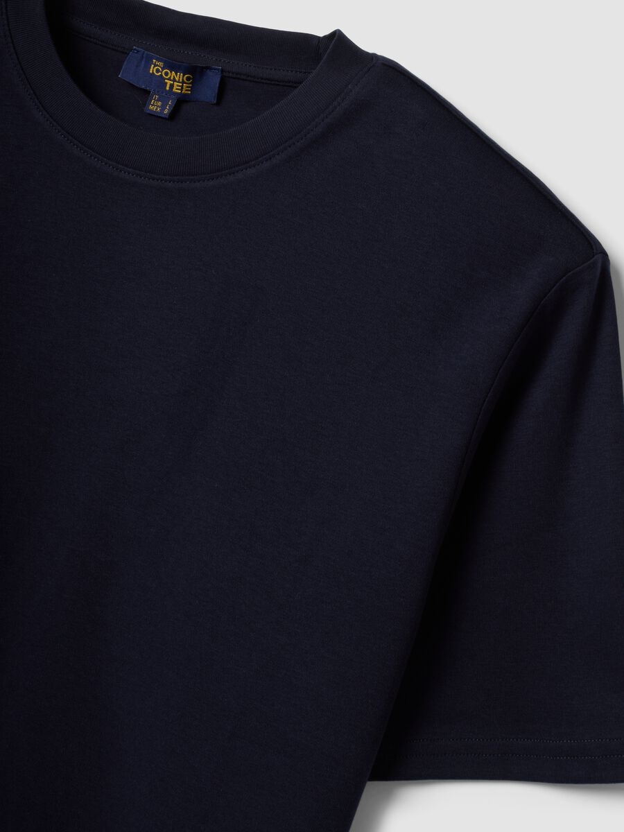 Blue pure cotton relaxed-fit short-sleeved T-shirt_2