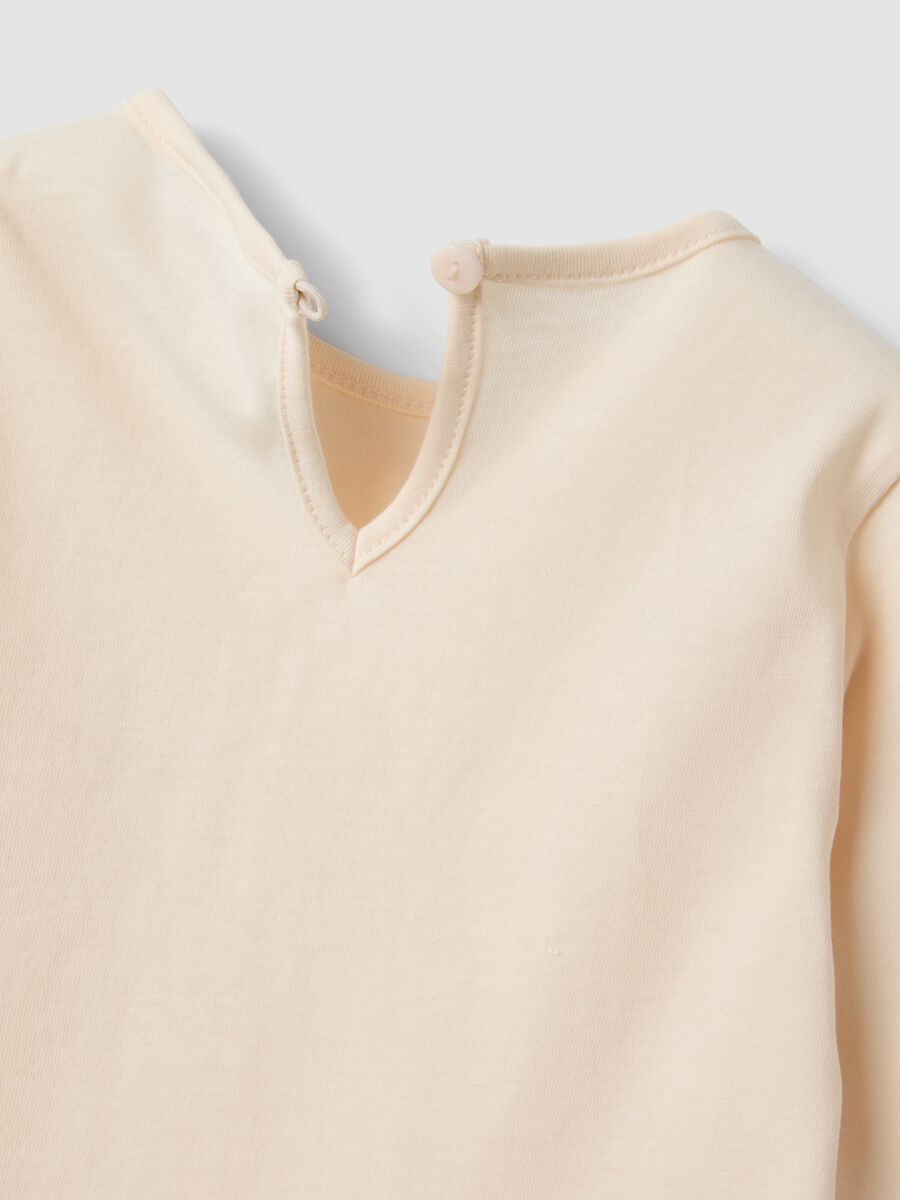 Beige pure organic cotton T-shirt with teddy bear print for baby girl_3