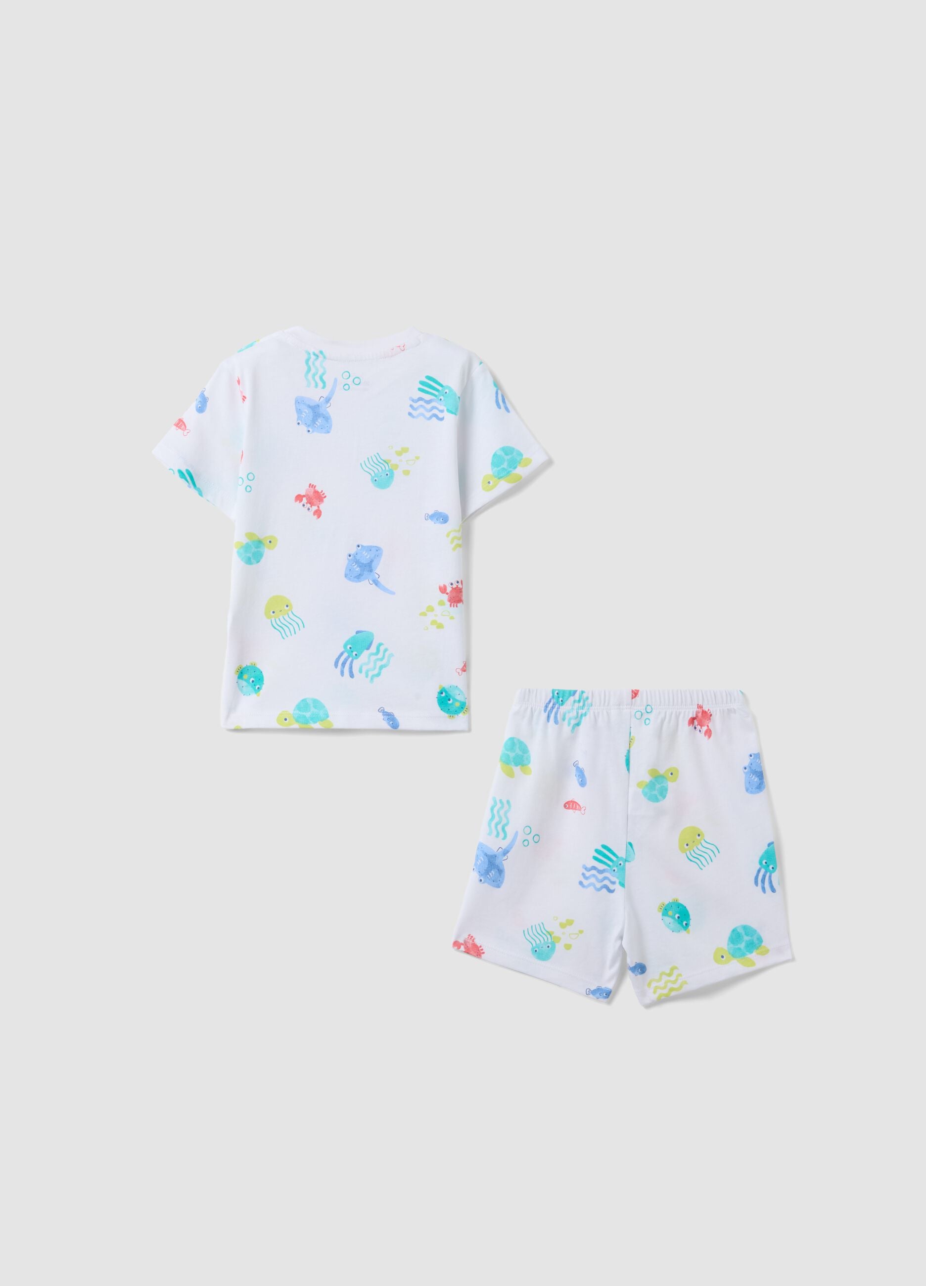 Newborn white pure cotton pyjamas regular fit with marine prints