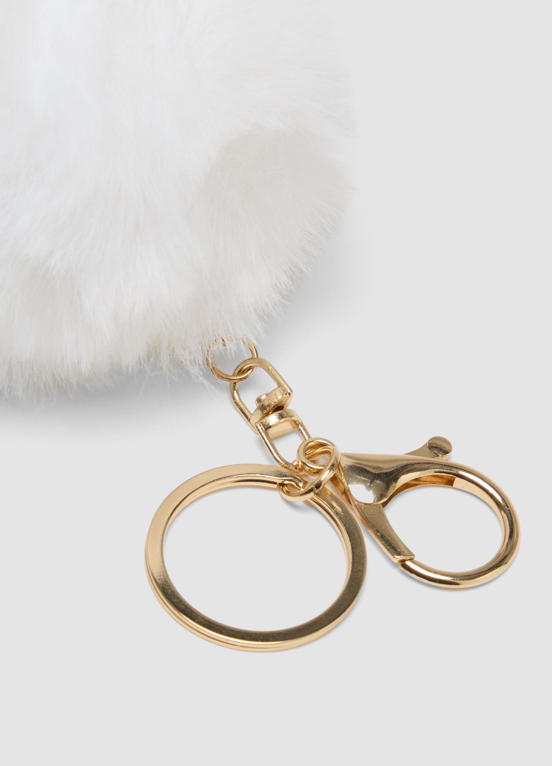 White keyring with pom-pom and kitten charm for girls