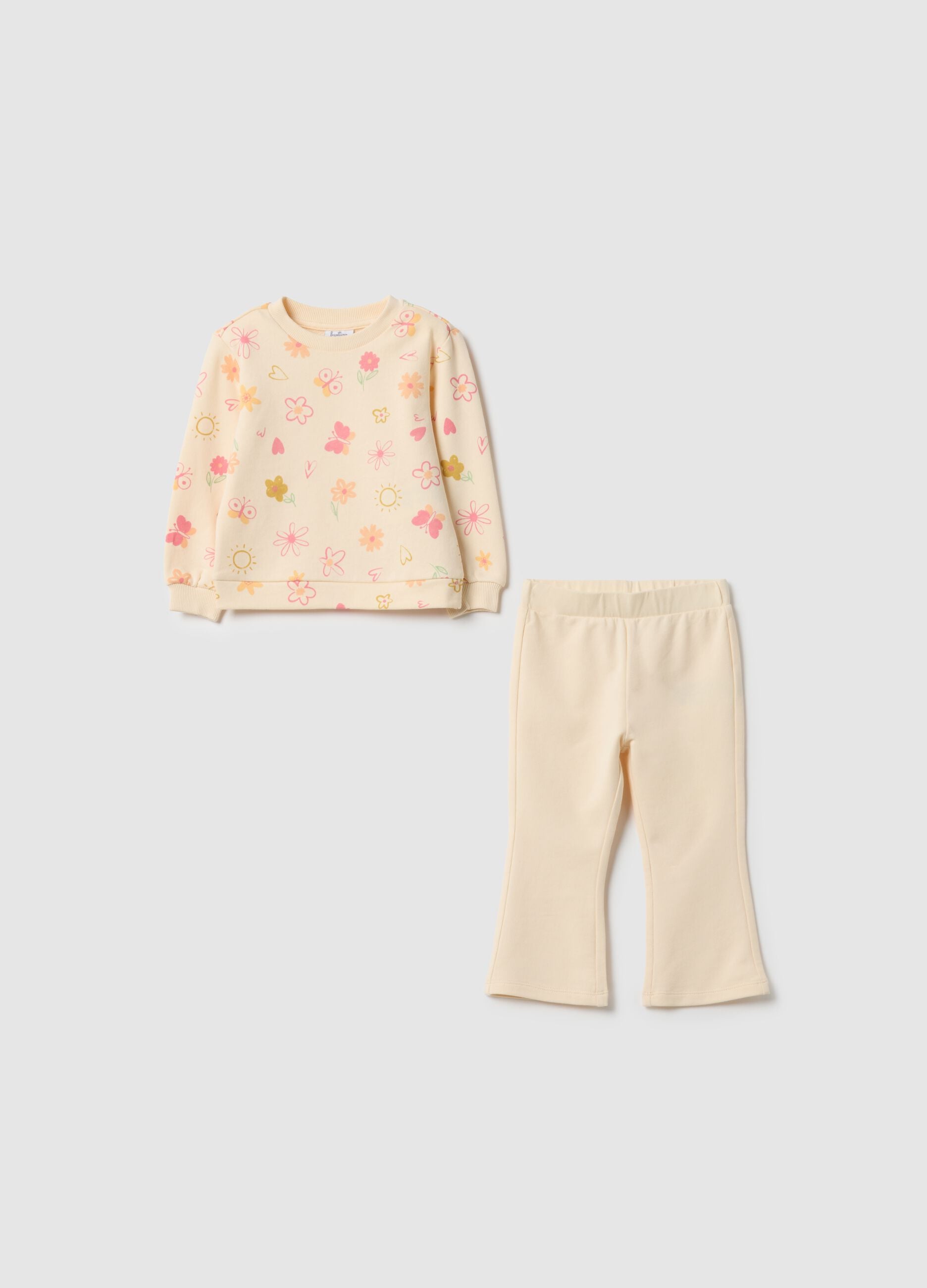 Beige pure cotton regular fit jogging set for girls