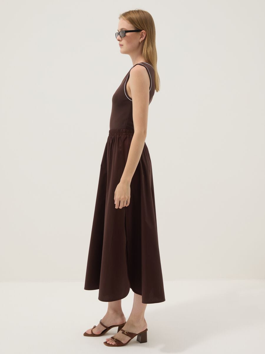 Brown sleeveless stretch cotton dress, regular fit_1