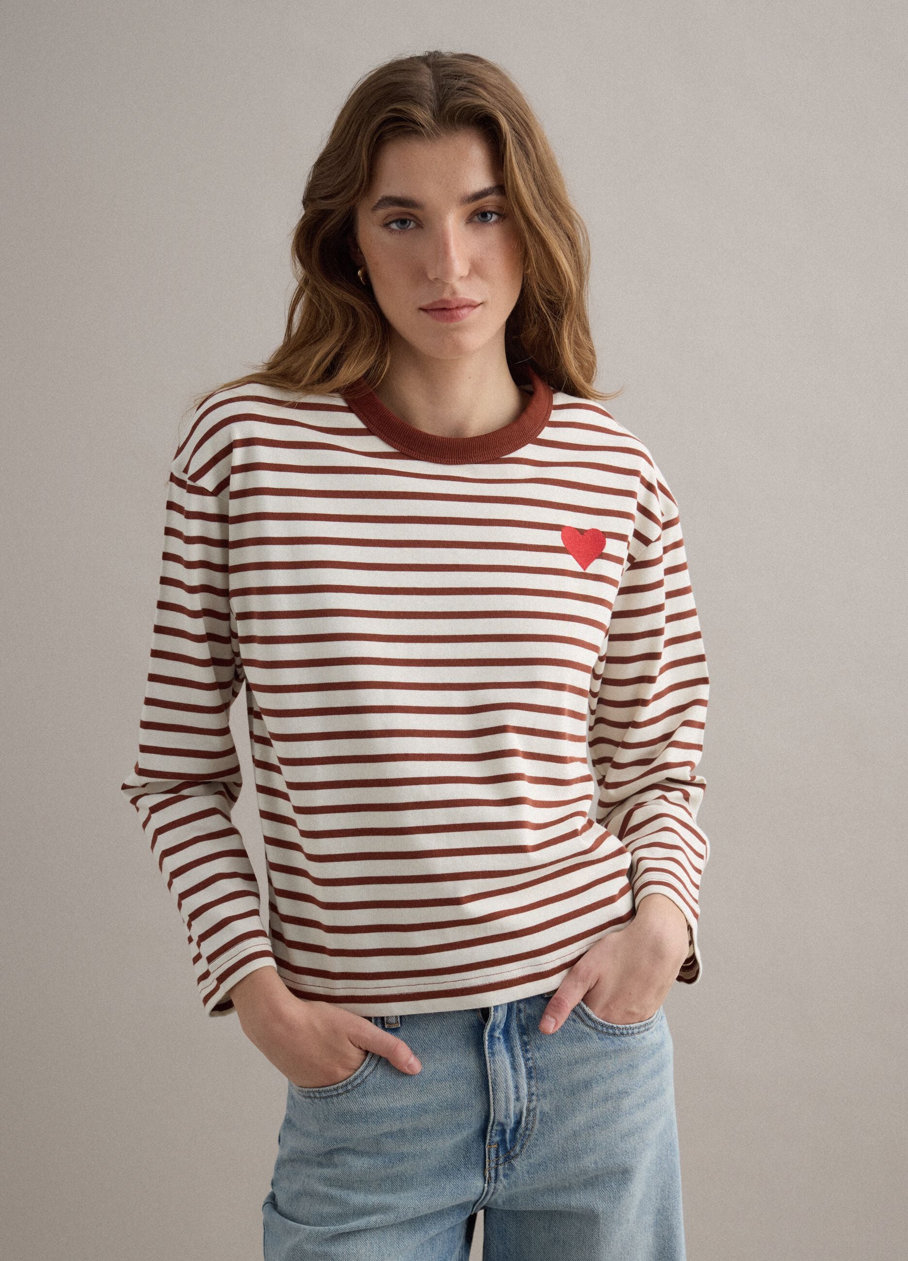Multicolour Striped Pure Cotton Relaxed Fit Jumper with Heart