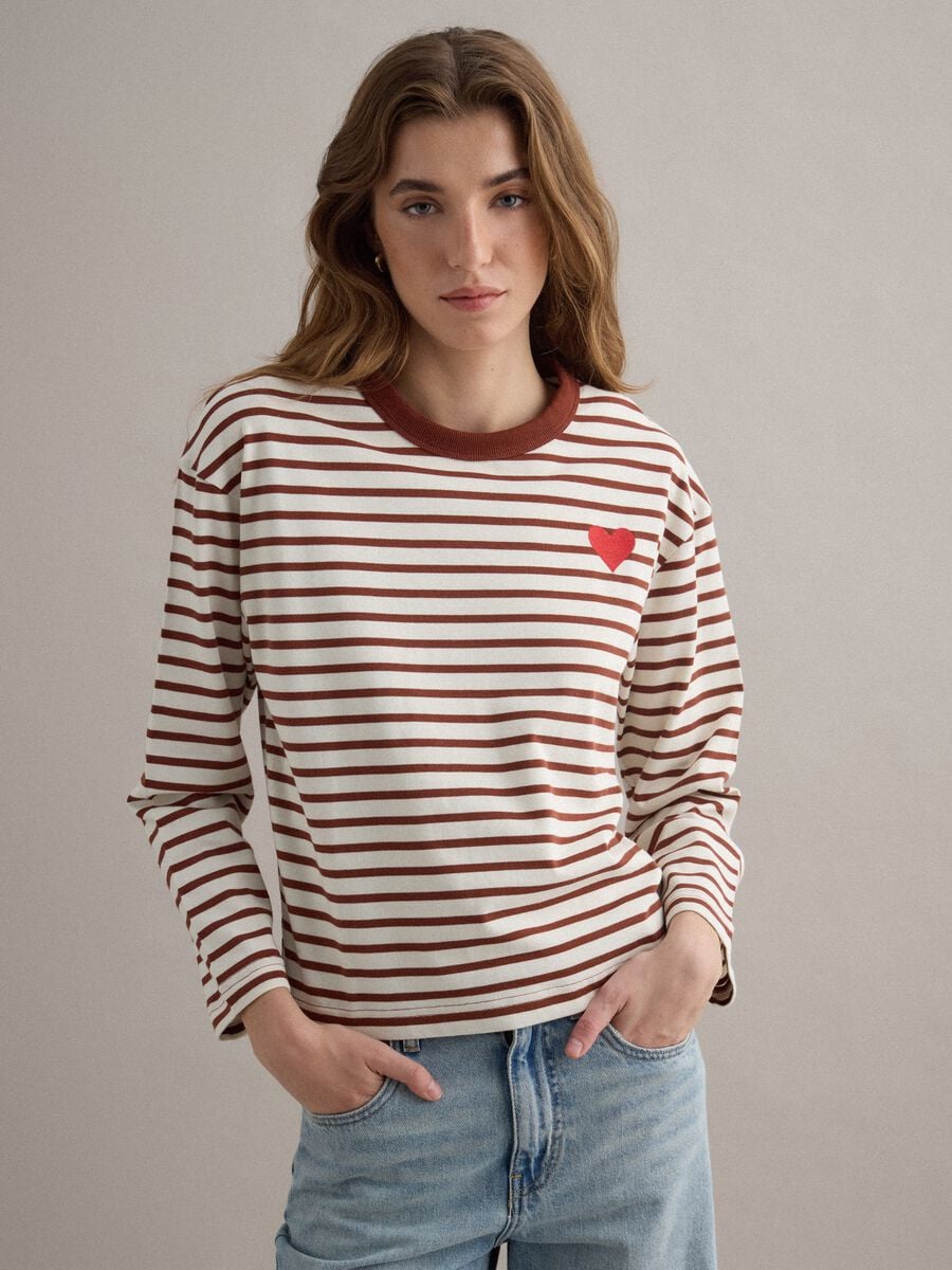 Multicolour Striped Pure Cotton Relaxed Fit Jumper with Heart_0