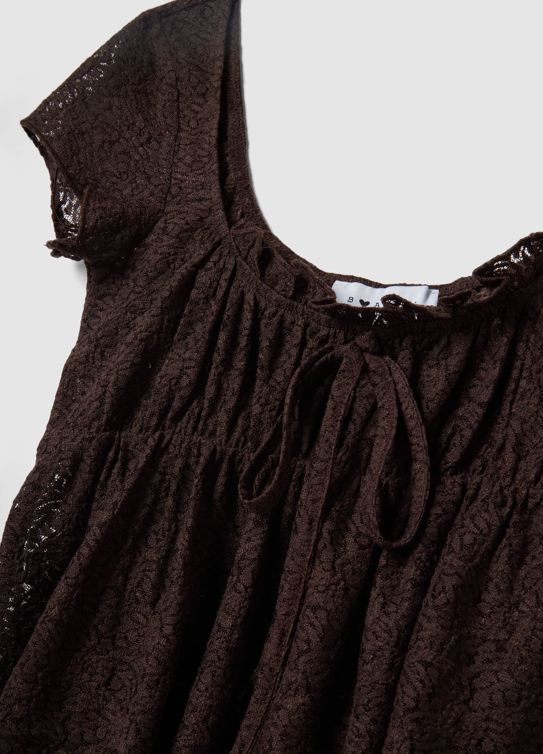 Brown lace regular fit t-shirt with bow
