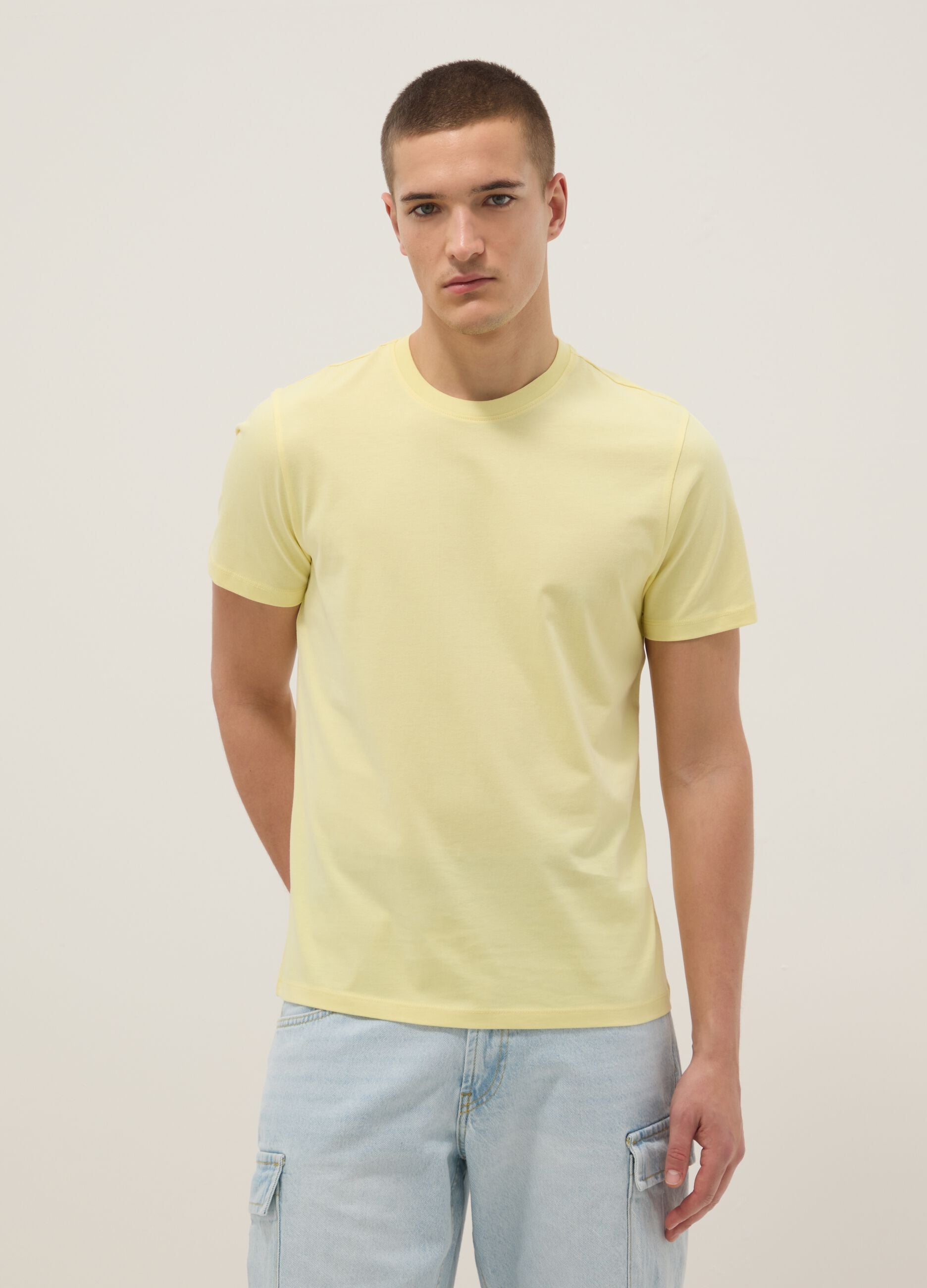 Yellow regular fit short sleeve pure cotton T-shirt