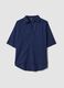 Blue pure cotton V-neck top_4