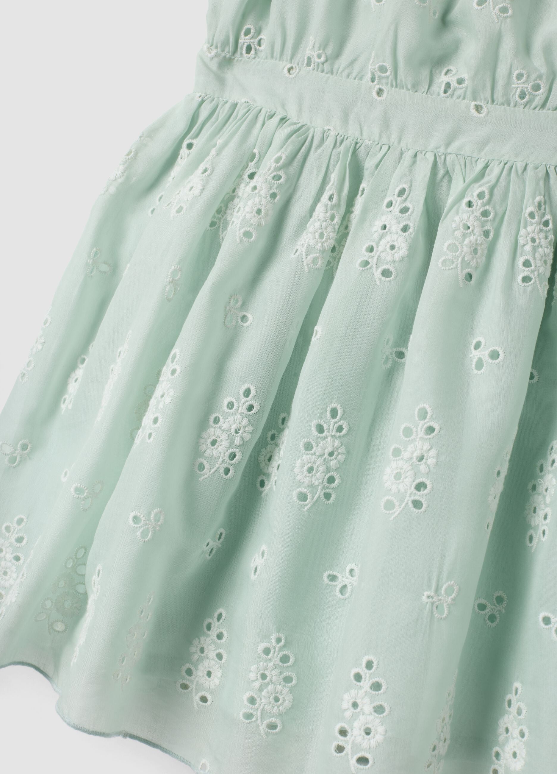 Green broderie anglaise viscose and cotton blend dress for girls, regular fit