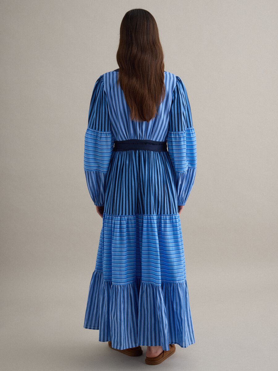 Multicolour striped pure cotton dress with regular fit and V-neck_3