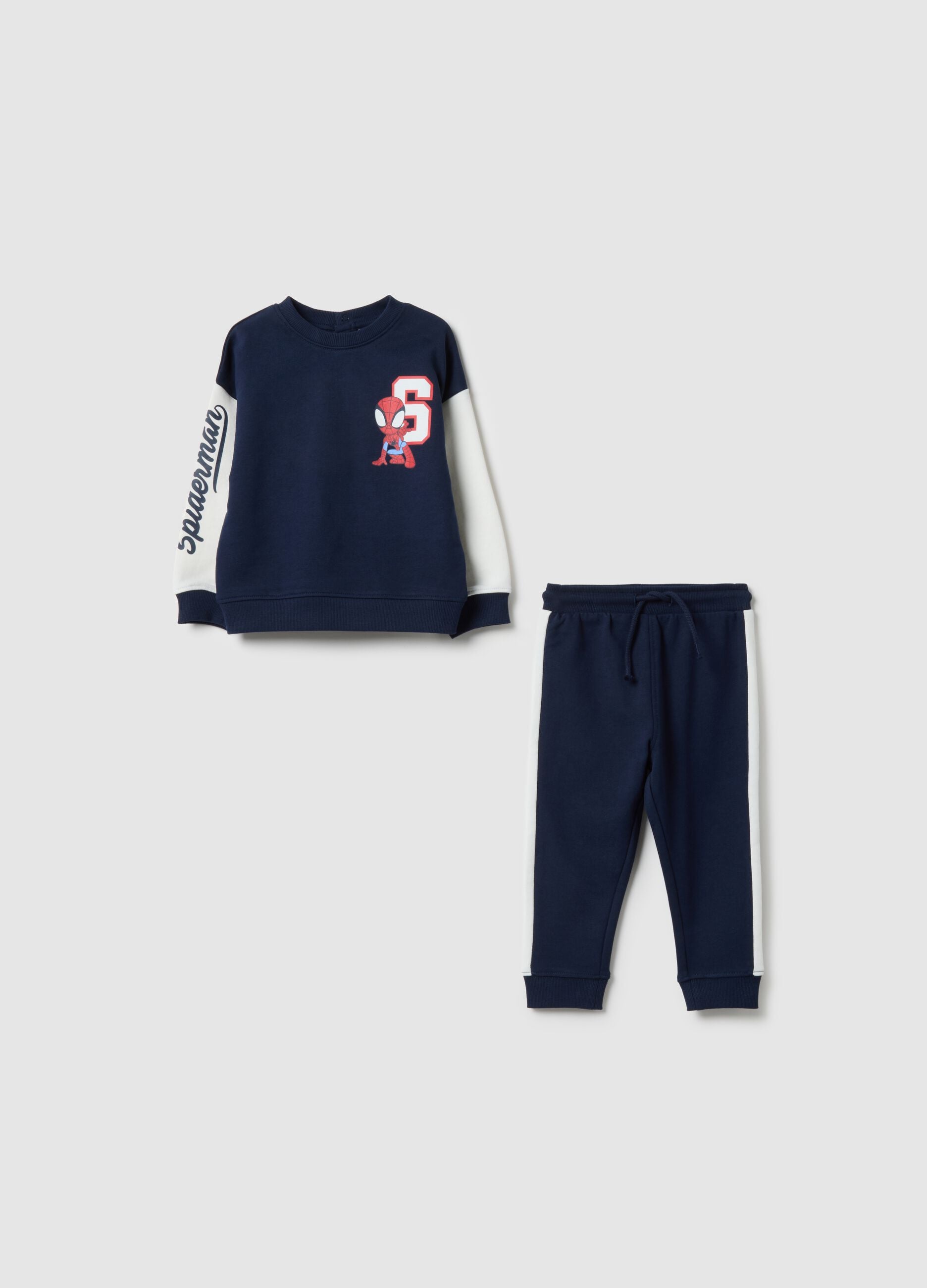 Blue pure cotton sweatshirt and trousers set for boys, regular fit with print