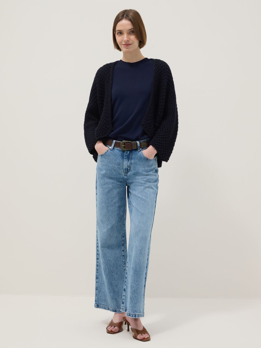 Regular fit blue woven knit cardigan_2