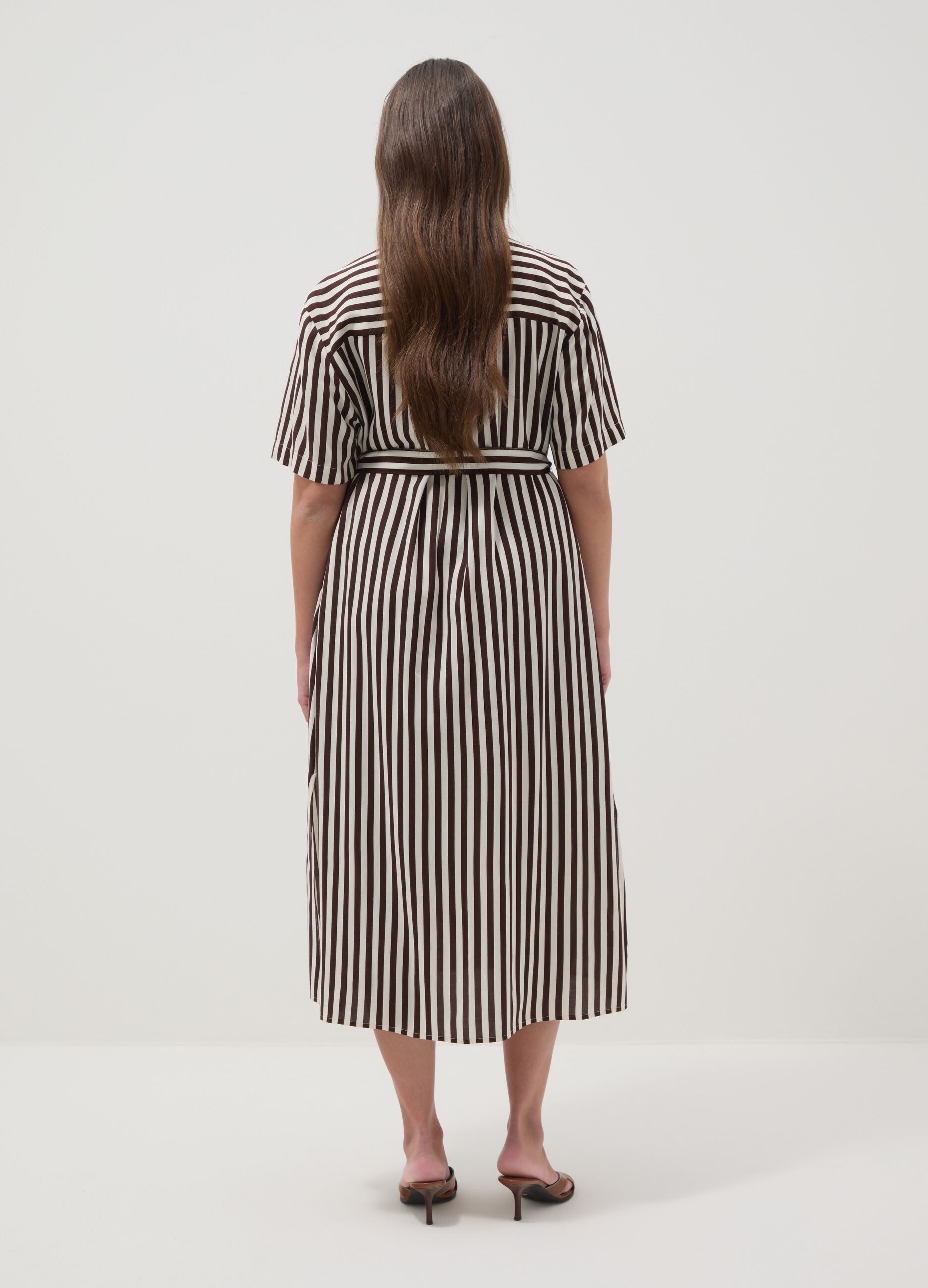 Regular fit multicolour striped pure viscose dress with belt