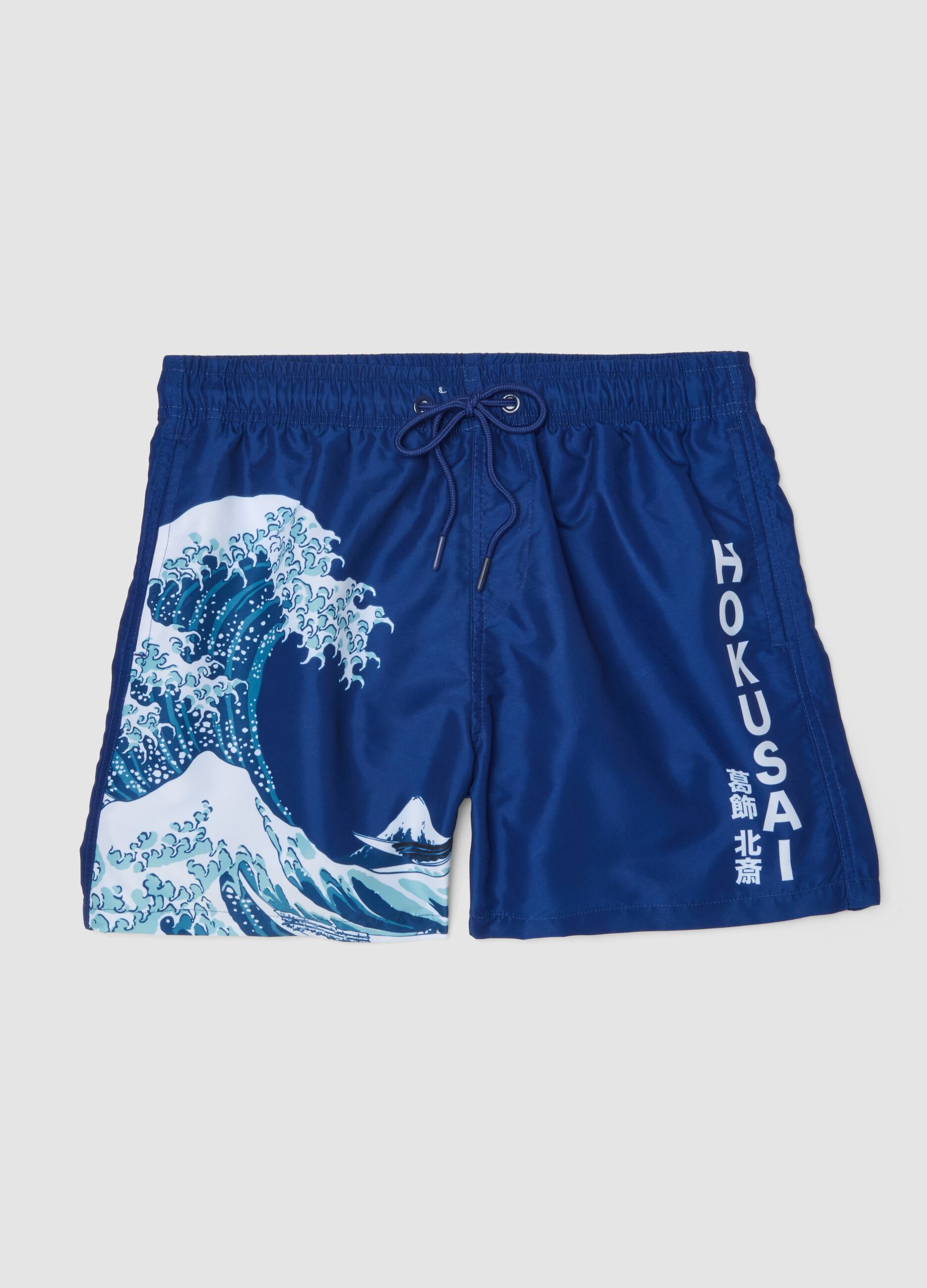Blue beach boxers with Hokusai wave print