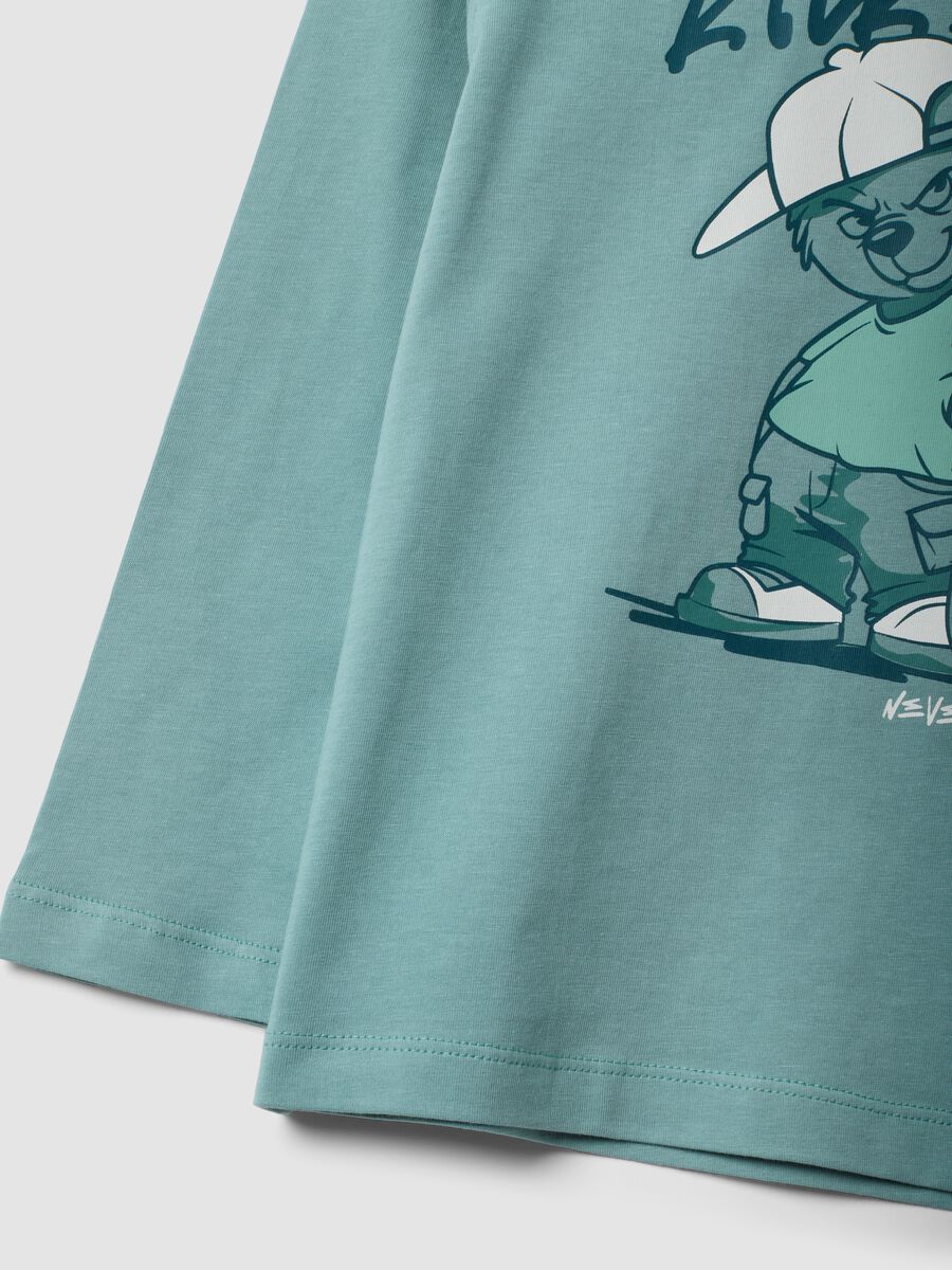 Green oversized pure cotton T-shirt with skate print for boys_3