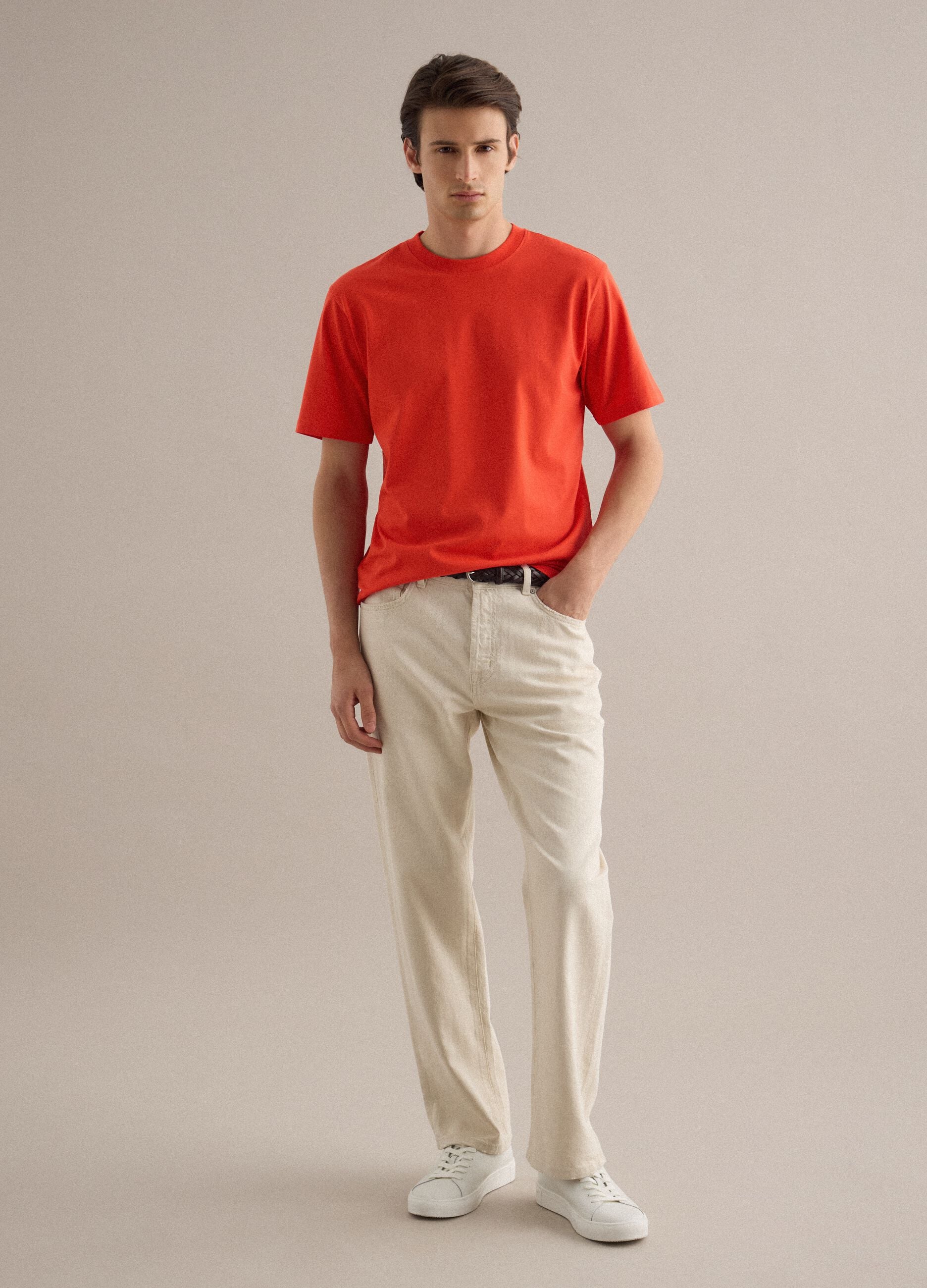 Orange pure cotton crew neck t-shirt relaxed fit