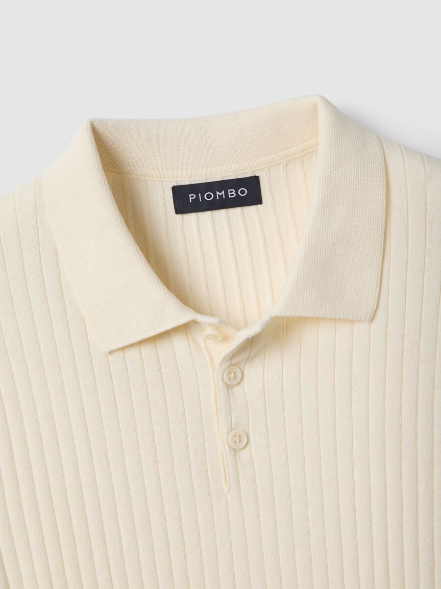 Short-sleeved white striped polo in pure cotton regular fit_5