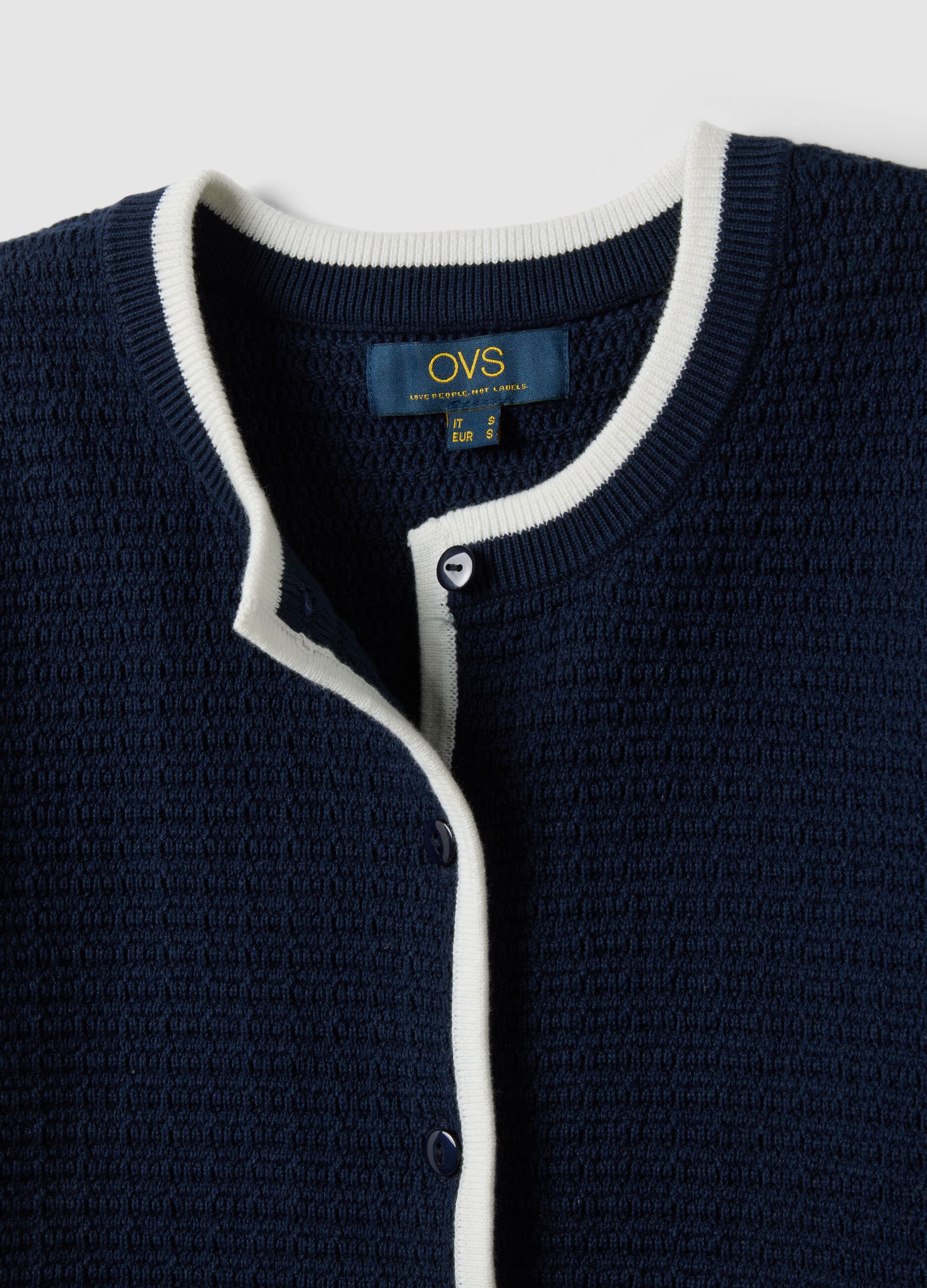 Regular fit blue cotton cardigan with buttons