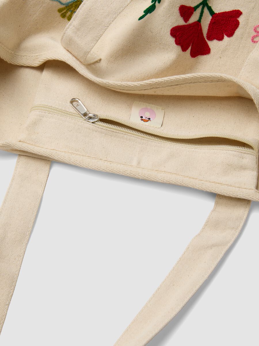 Borsa shopper in puro cotone beige con ricami_2
