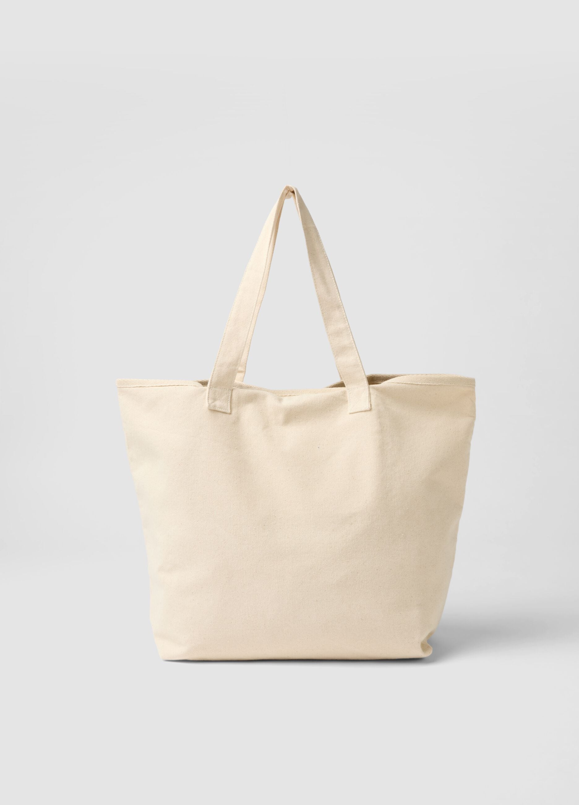 Beige pure cotton shopper bag with embroidery