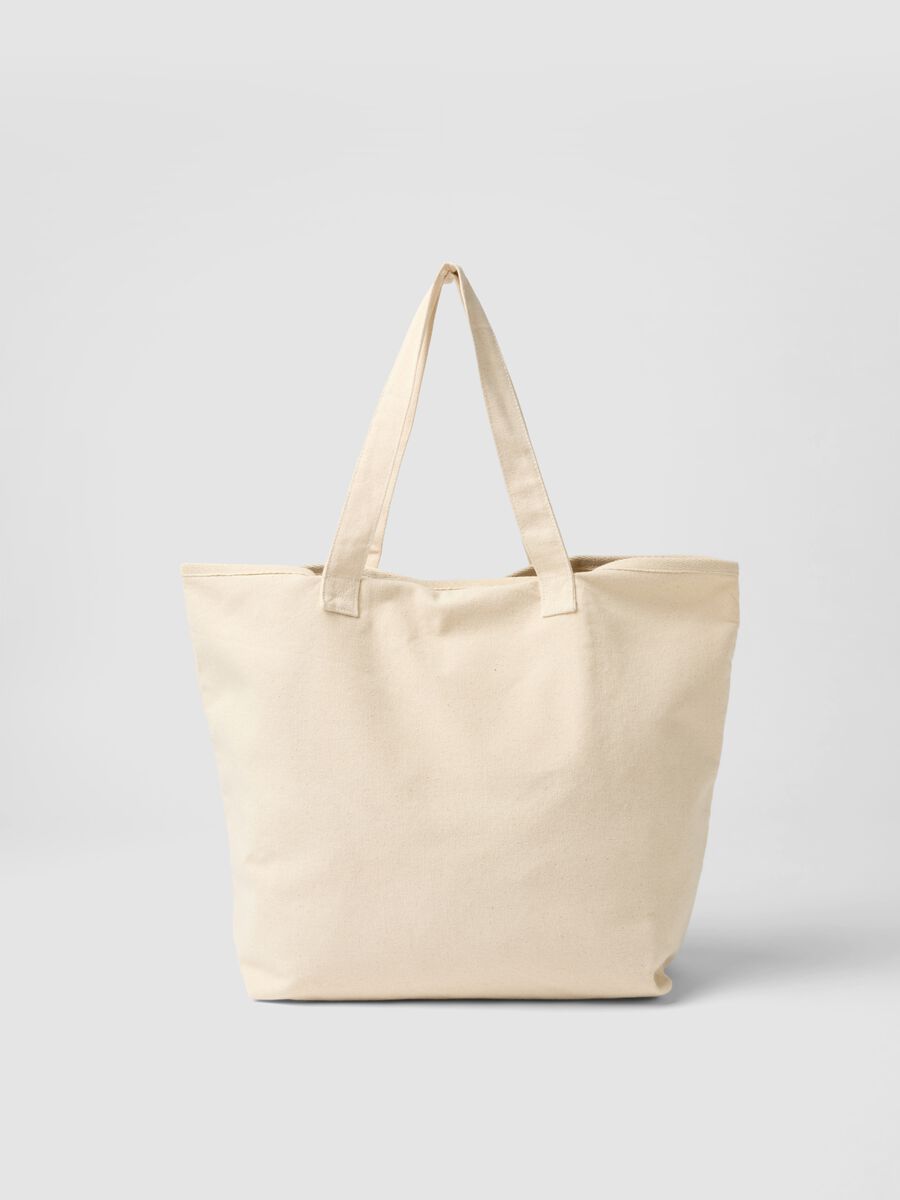 Borsa shopper in puro cotone beige con ricami_1