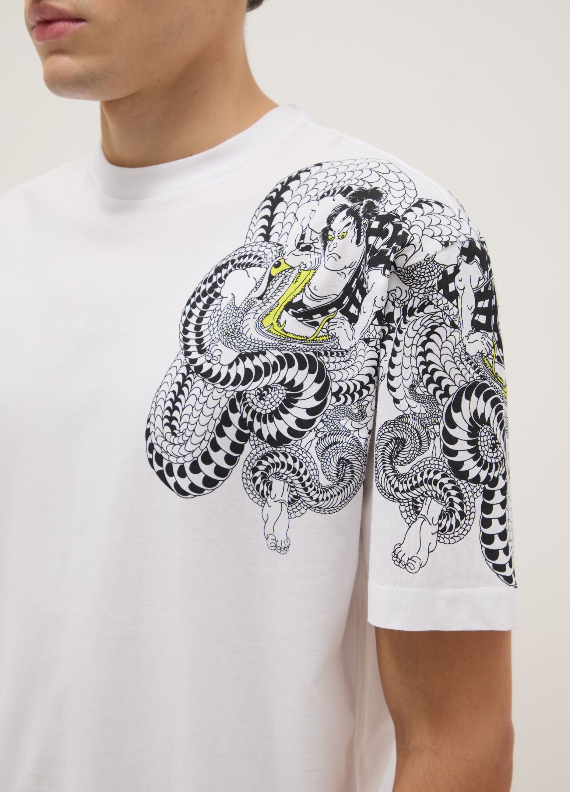 White pure cotton regular fit T-shirt with graphics