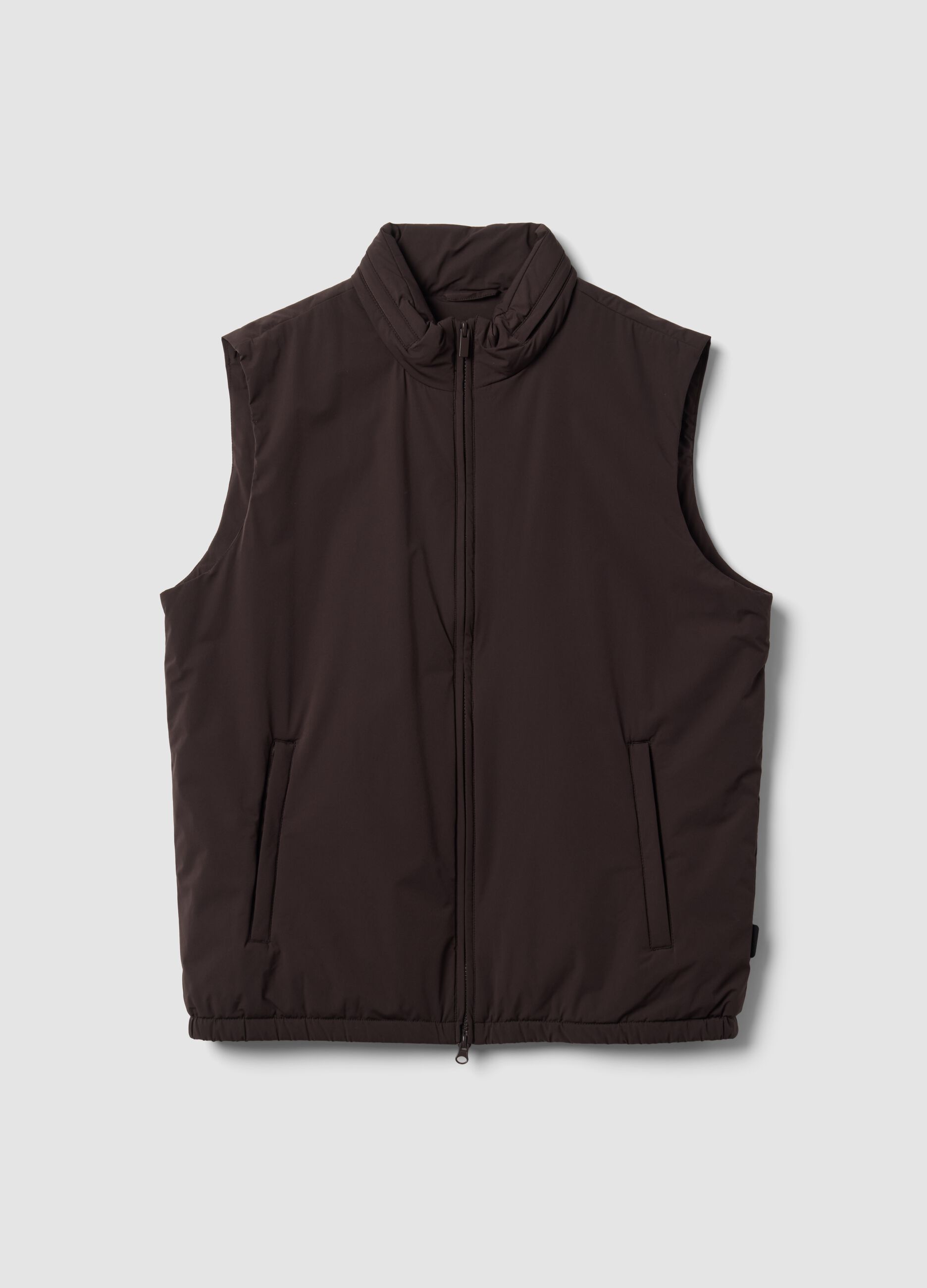 Brown stretch-fabric gilet with zip