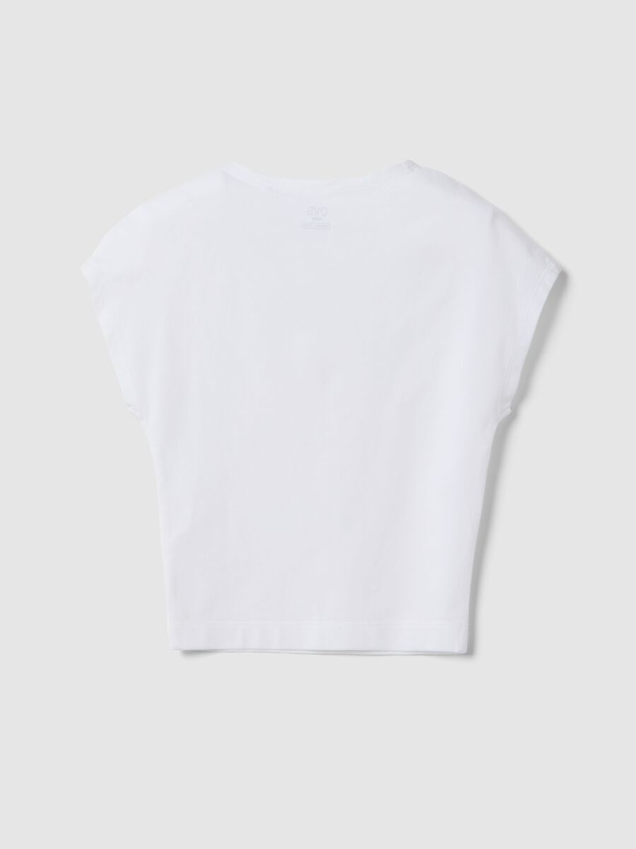 Girls' Slim Fit White Stretch Cotton T-shirt with Rhinestones_4