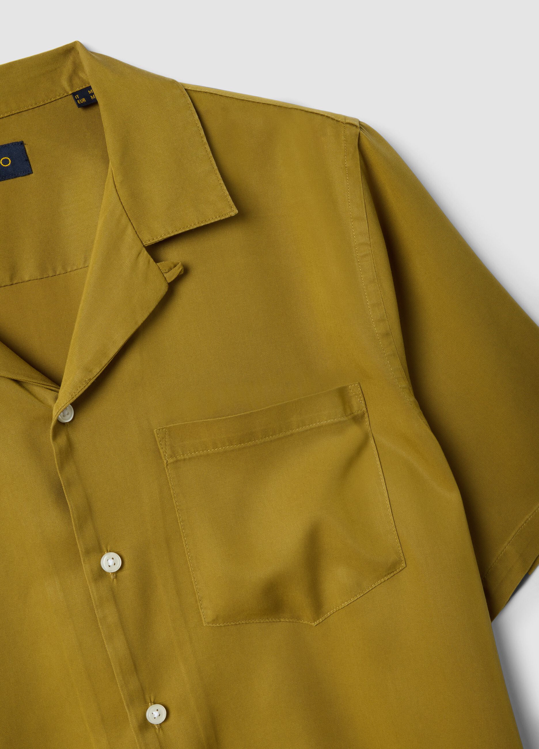 Yellow pure lyocell regular-fit shirt with bowling collar