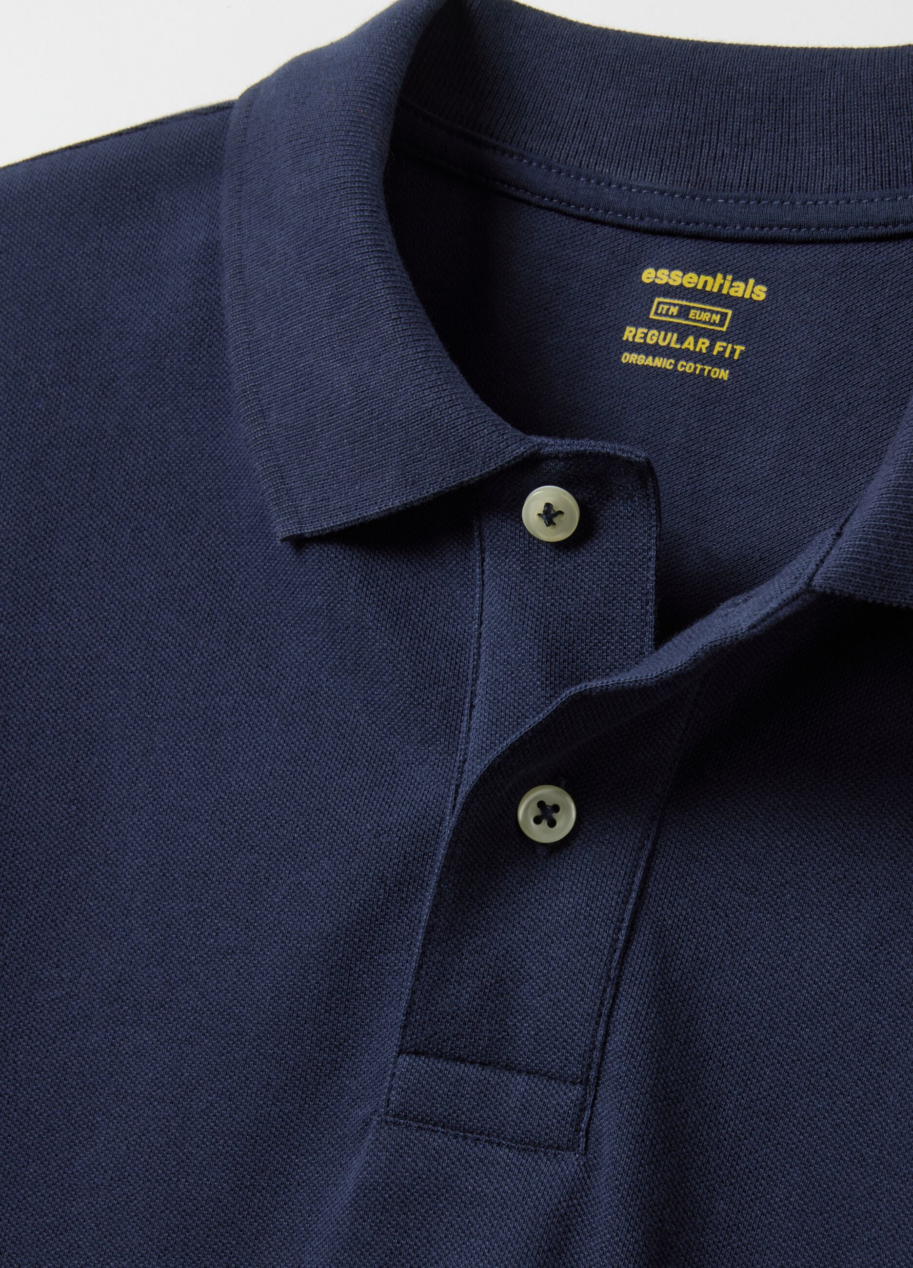 Long-sleeve blue polo shirt in pure cotton regular fit