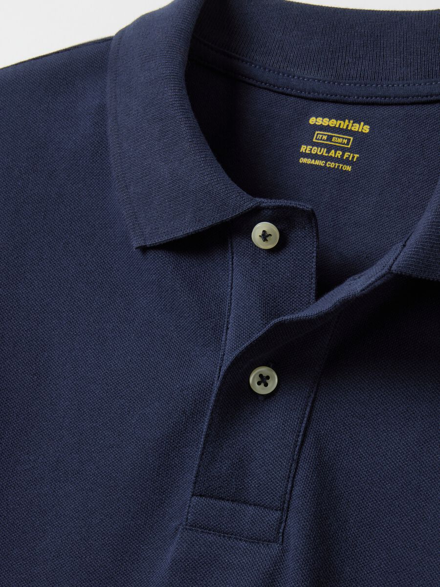 Long-sleeve blue polo shirt in pure cotton regular fit_5