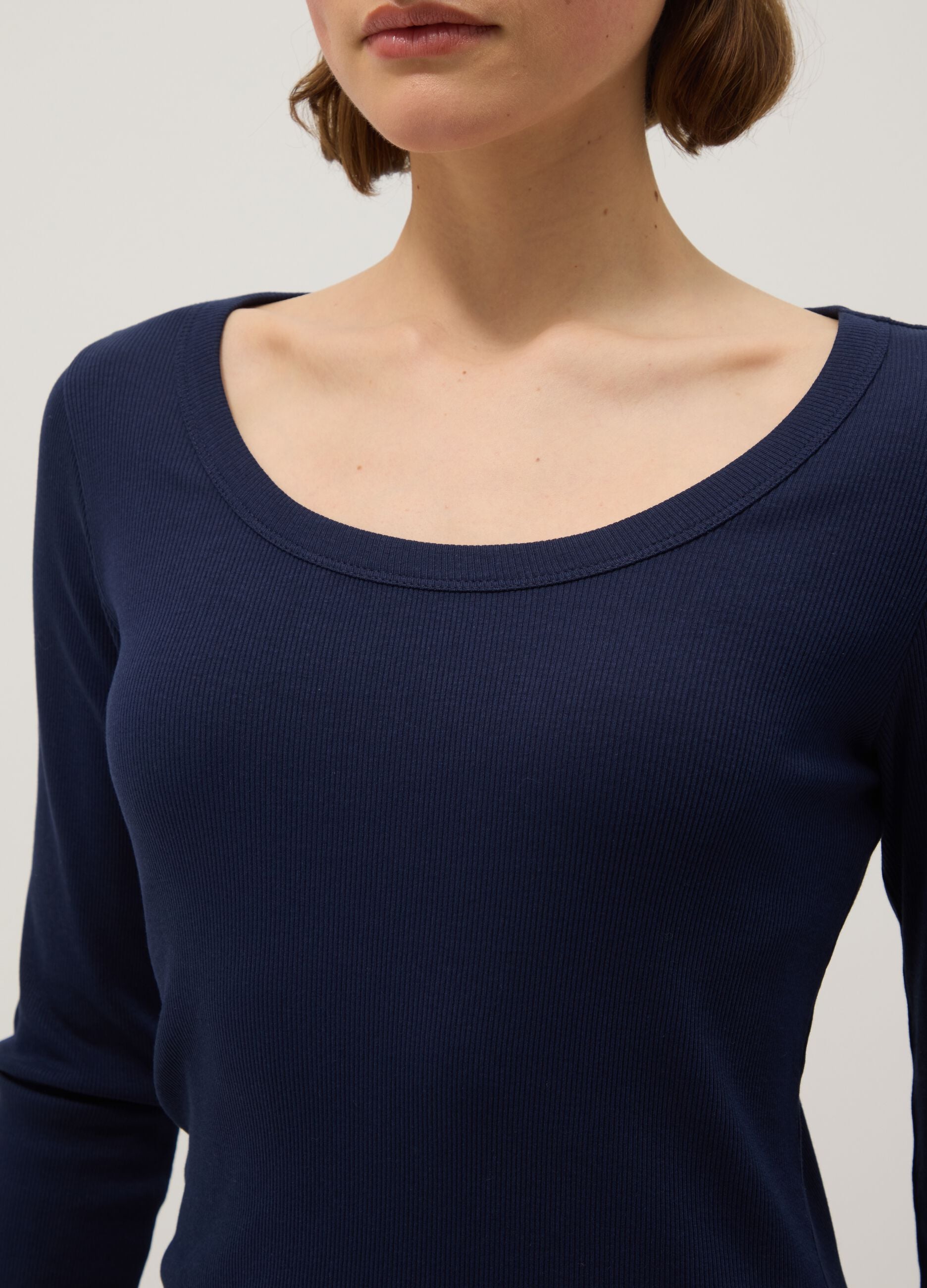 Blue long sleeve pure cotton t-shirt regular fit