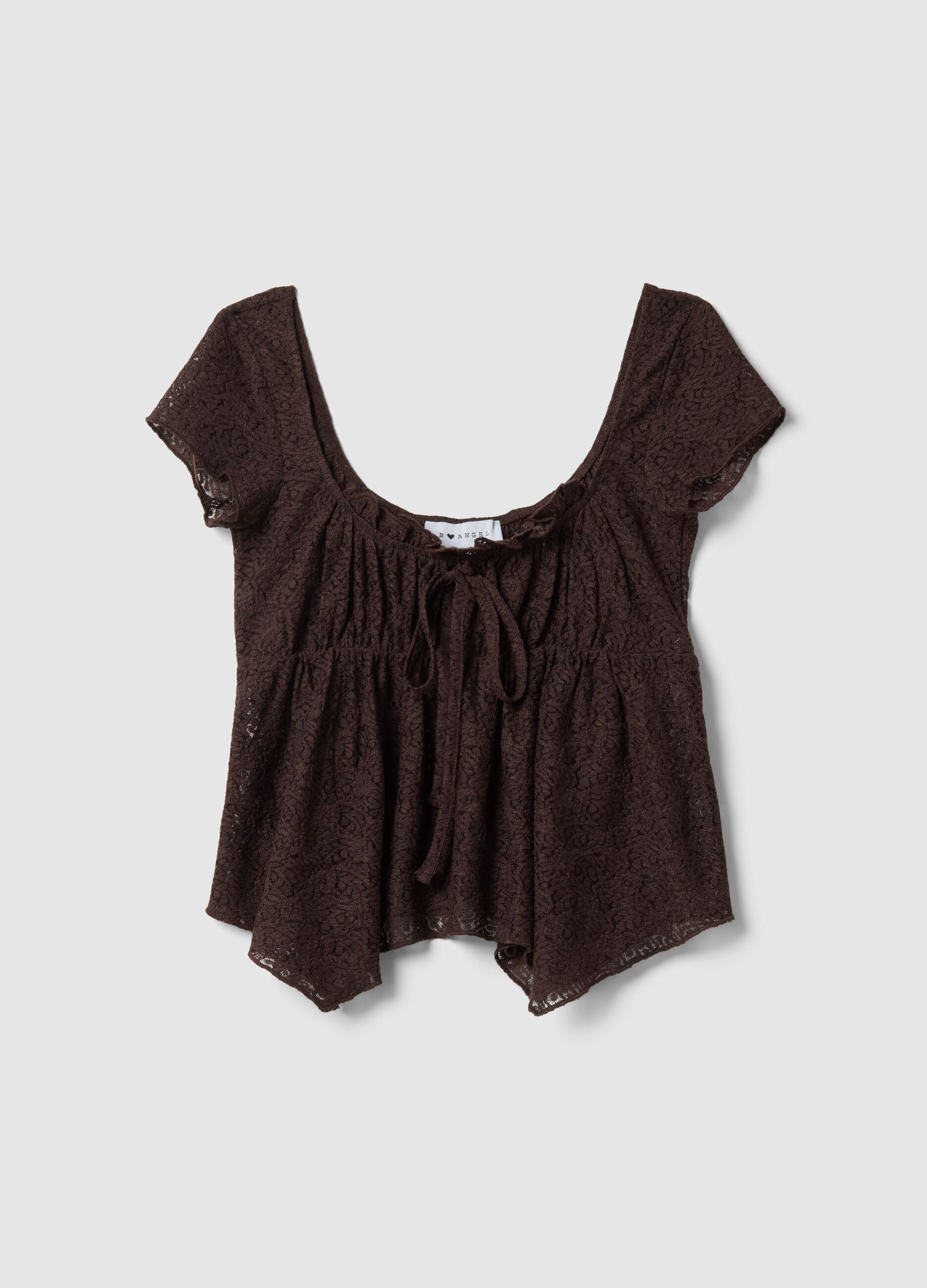 Brown lace regular fit t-shirt with bow